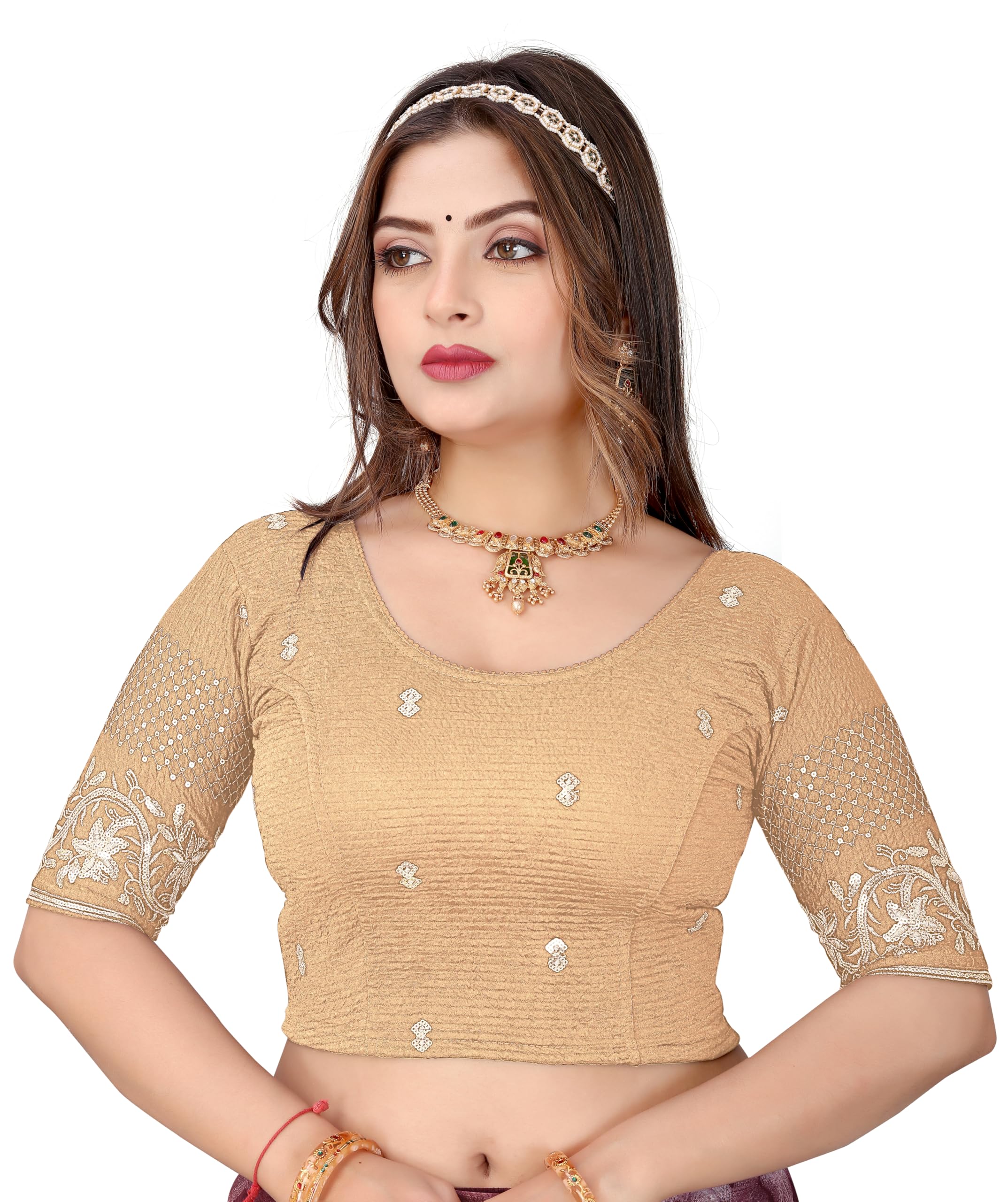 Women's Embroidery Lycra Readymade Saree Blouse | Stretchable Designer Blouse for Festive-image-17