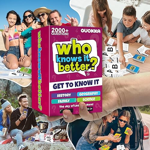 Miniatura 6 de QUOKKA Quién sabe mejor - Juego 4 en 1 - Juego de preguntas de tarjetas familiares  Preguntas divertidas de aprendizaje y educación para familias