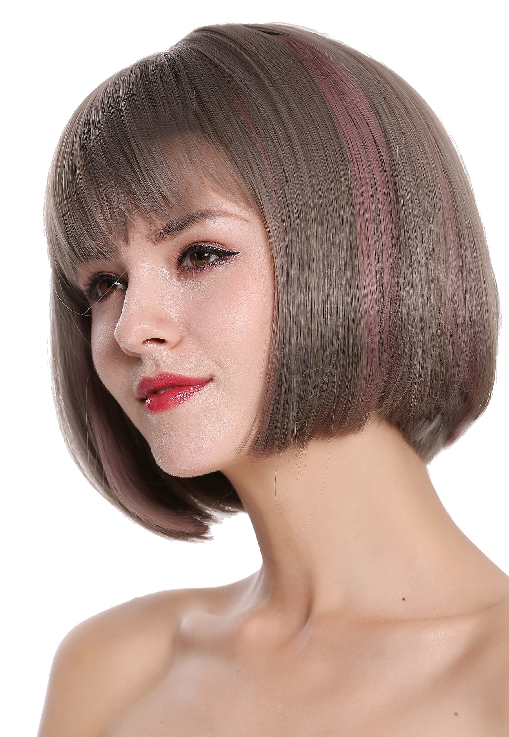 WIG ME UP, D3067-8A/10A/612 Quality women's wig lady bob short sleek fringe grey brown pink mix, Ash gray - Image 3