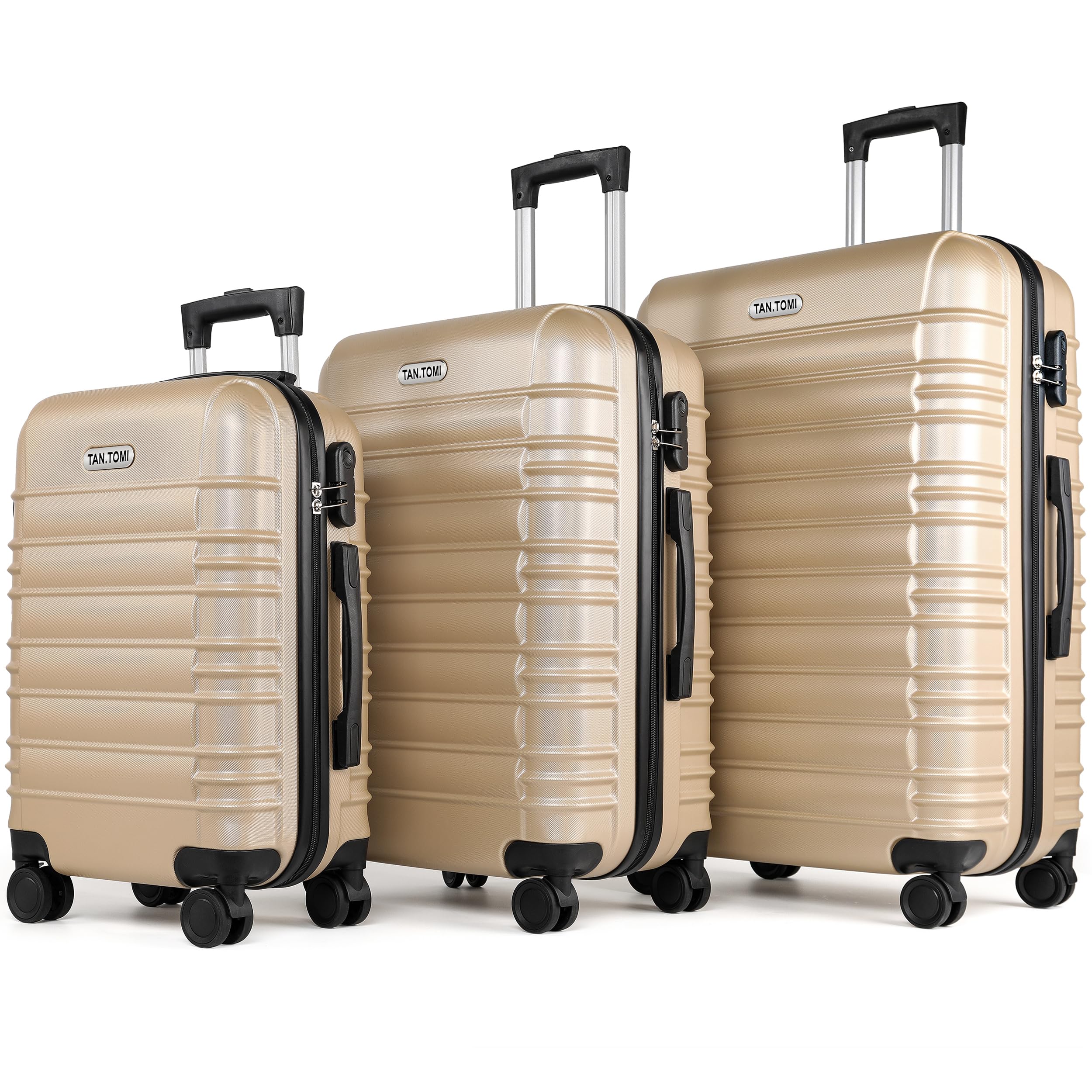 MoFut Kofferset 3 Teilig Hartschale aus ABS– Kofferset 20/24/28 Zoll, Reisekoffer mit 4 Drehbaren Rollen und 3 Stelige-Zahlenschloss (Gepäck-Sets–M-L-XL, Champagner)