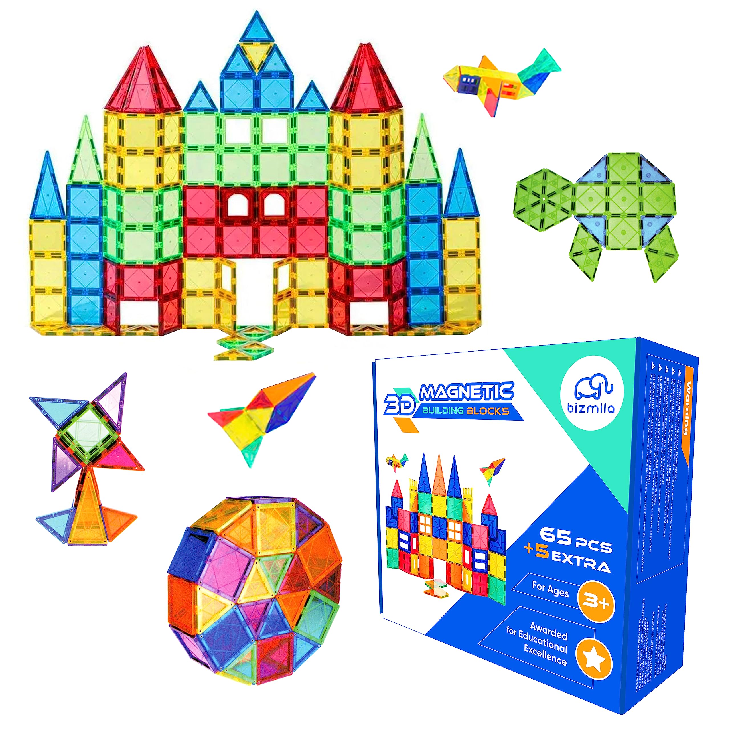 BIZMILA - Construcciones Magnéticas Niños - Kit de Bloques de Construcción Magnéticos - 70 Piezas - Desarrollar Habilidades Stem - Niños 3,4,5,6 años y mas niños