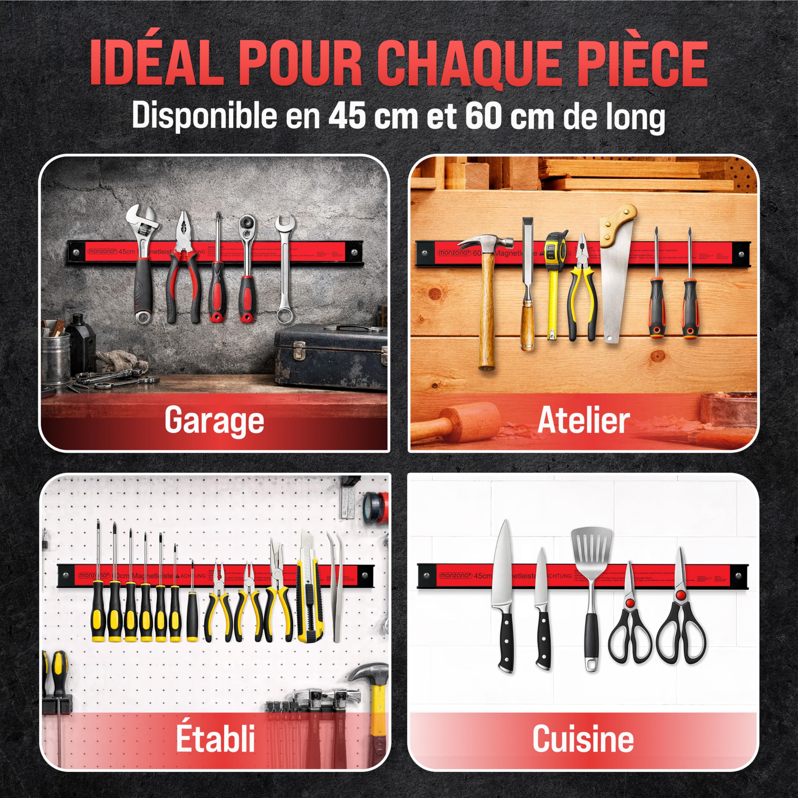 DEUBA® Barre magnétique pour outils 60 cm aimant puissant charge max. 23 kg