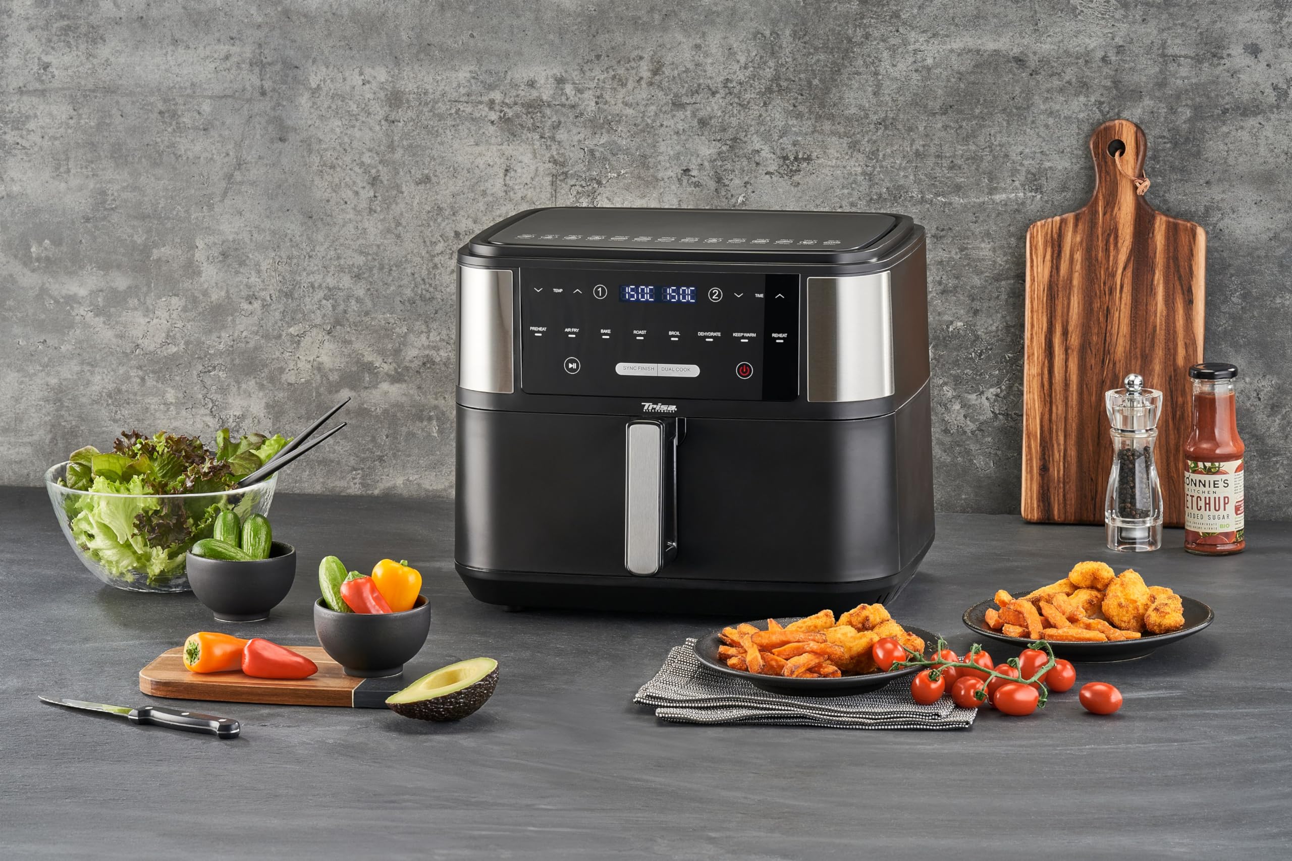 Trisa Crunchy Fry Pro Airfryer 10L, Heißluftfritteuse Doppelkammer