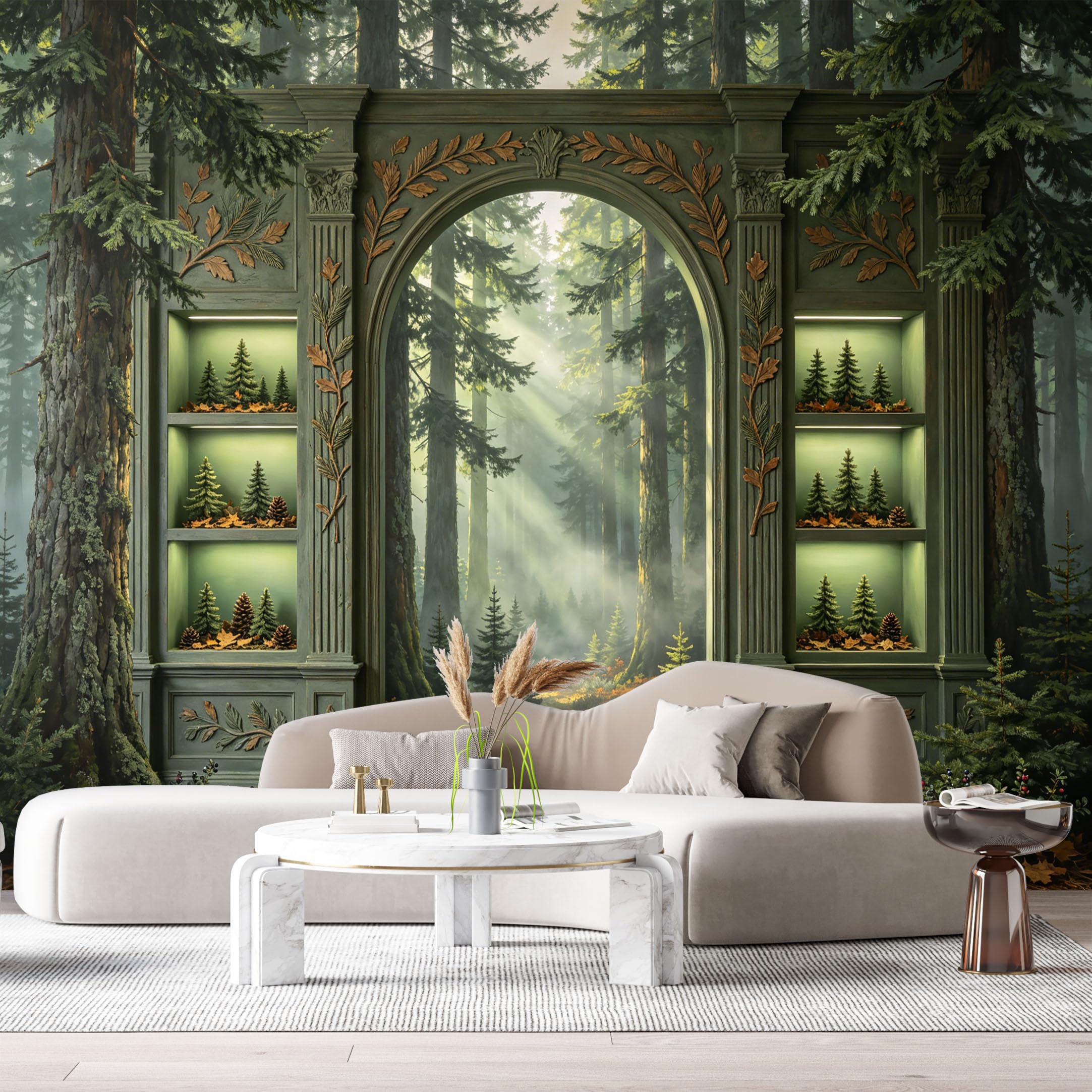 Custom Size Wall Murals Forest Enchanted Archway Golden Vines 3D Trompe L'Oeil SelfAdhesiveWall Fabric Removable Wallpaper Wall Decor for Living Room Bedroom Bathroom