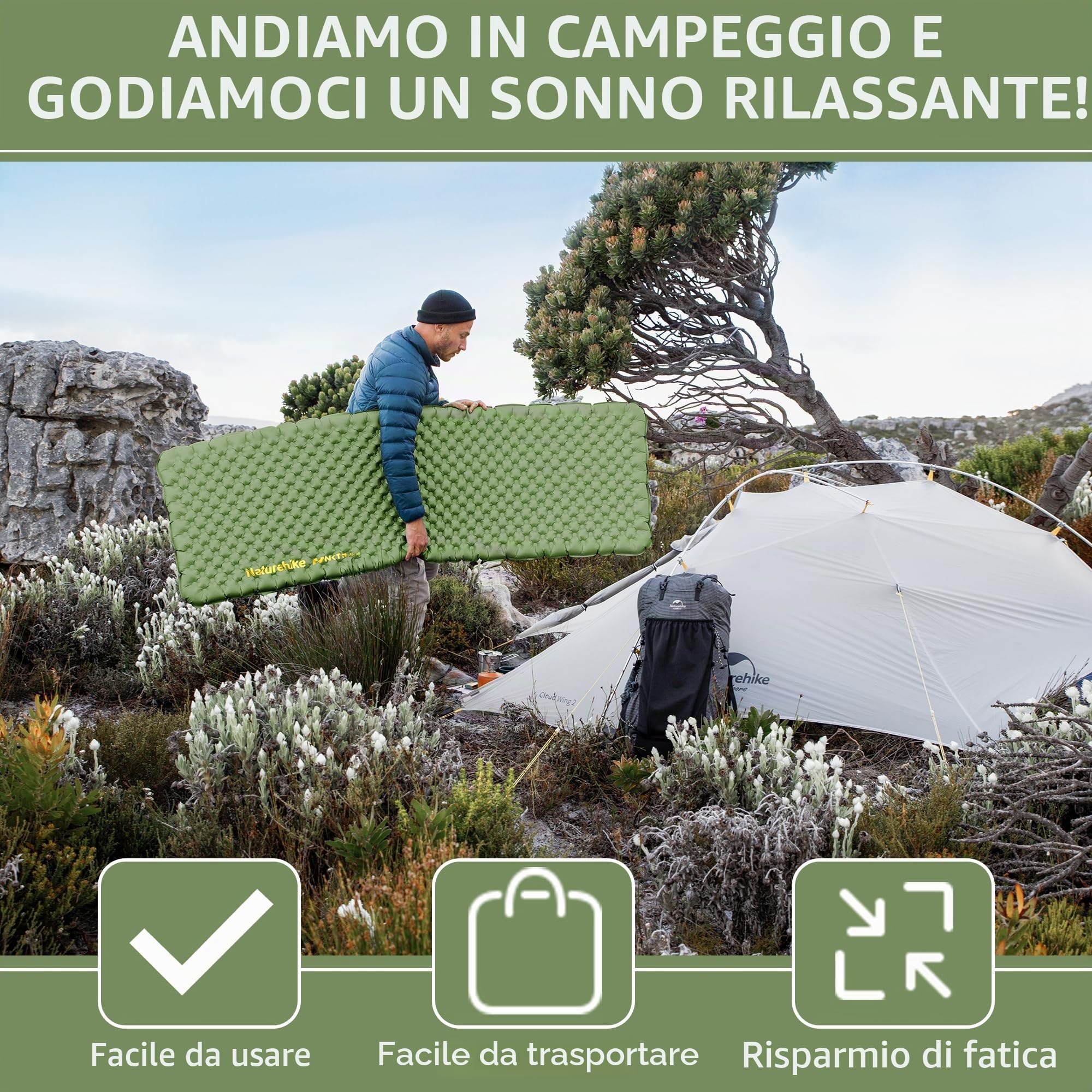 Naturehike Materassino autogonfiabile da campeggio, 4,6 R, materassino gonfiabile da campeggio, materassino portatile, materasso ad aria singola, per trekking, escursionismo, alpinismo, backpacking