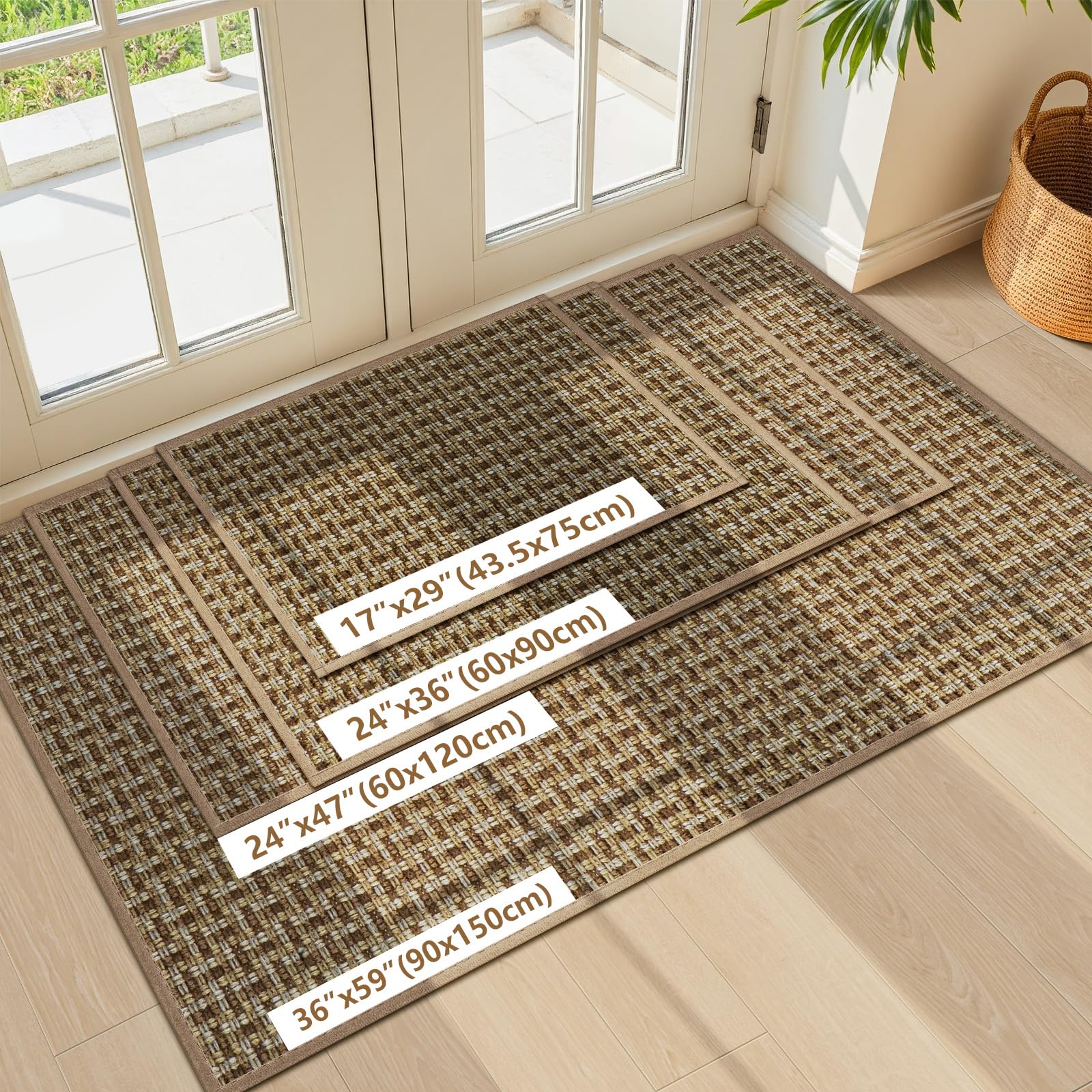 LEKEEPGO Zerbino Ingresso Interno 60x90cm, Tappeto Ingresso Interno Antiscivolo, Tappeti Lavabile, Tappetino Assorbente per Casa Porta, Entrata, Corridoio, Marrone
