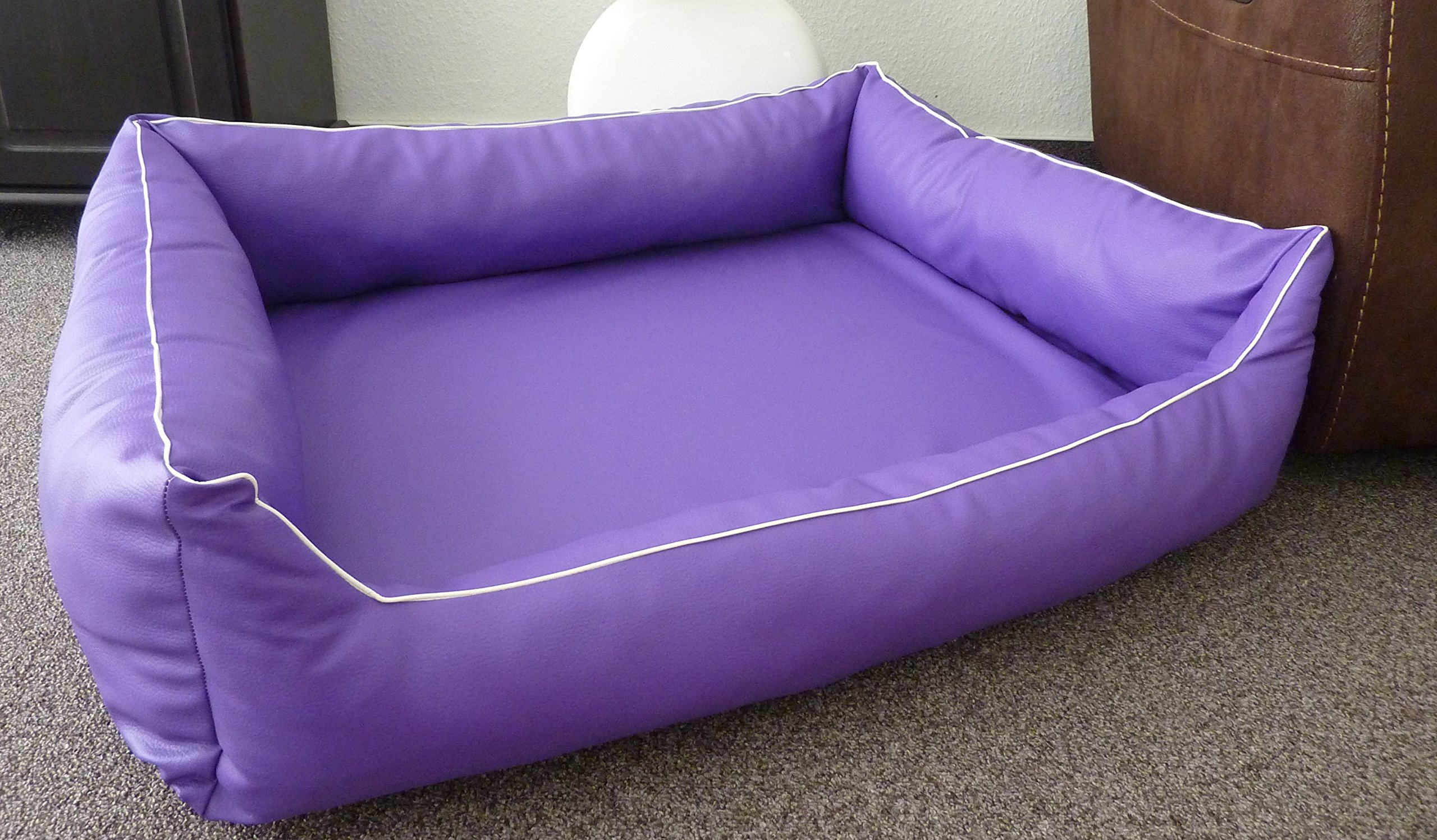 Cama ortopédica para perros de piel sintética, 80 cm x 60 cm, con colchón de espuma viscoelástica (lavanda)