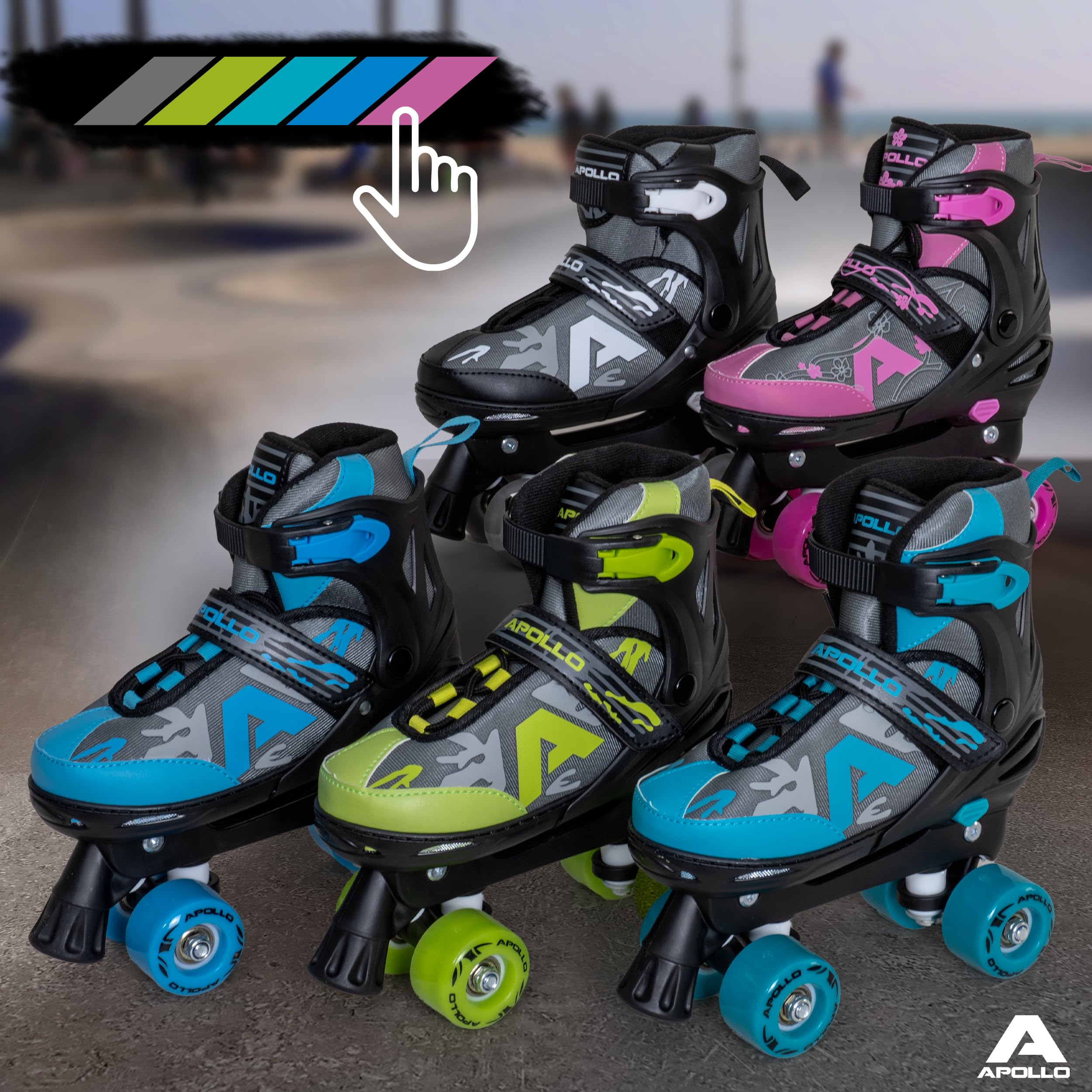 Apollo Champion Patins à roulettes réglables pour enfants, confortables, à LED, pour filles et garçons, tailles 31-42