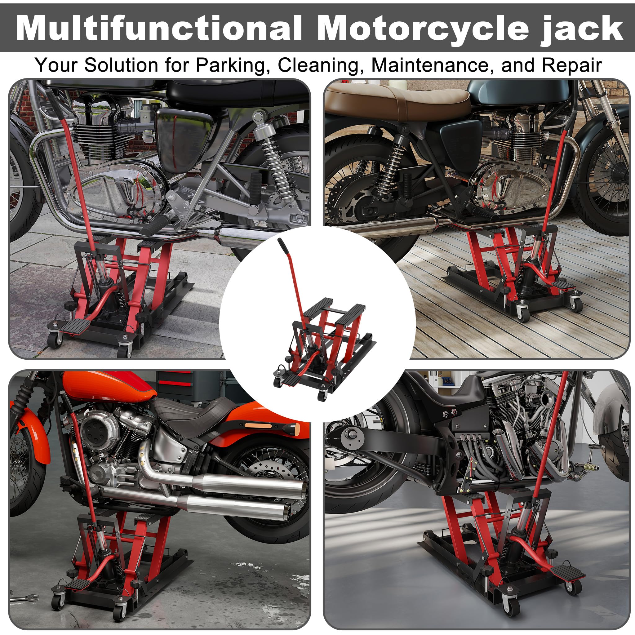 ACXIN Hydrauliczny podnośnik motocyklowy, platforma do podnoszenia ciężaru do 680 kg, z regulacją wysokości, stojak montażowy do konserwacji motocykli, quadów, garażu i obszarów zewnętrznych