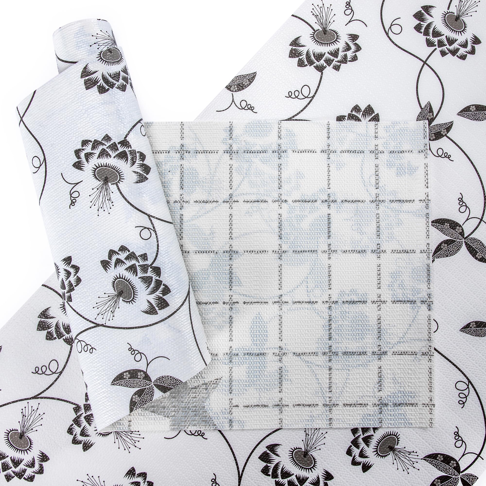 【Upgrade Version】 RAY STAR 12 Inch x 10 Feet Shelf Liner, Non Adhesive Black Leaves Floral Cabinet Liner for Pantry Drawer Vanity, Strong Grip Non Slip, Shelf Liners for Kitchen Cabinets Cupboard