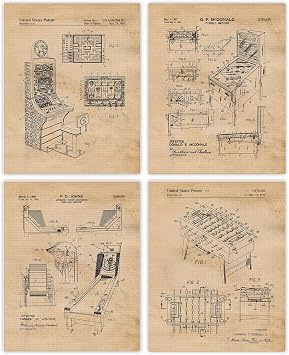 Classic Arcade Pinball Skee Ball Game Patent Prints, 4 8x10