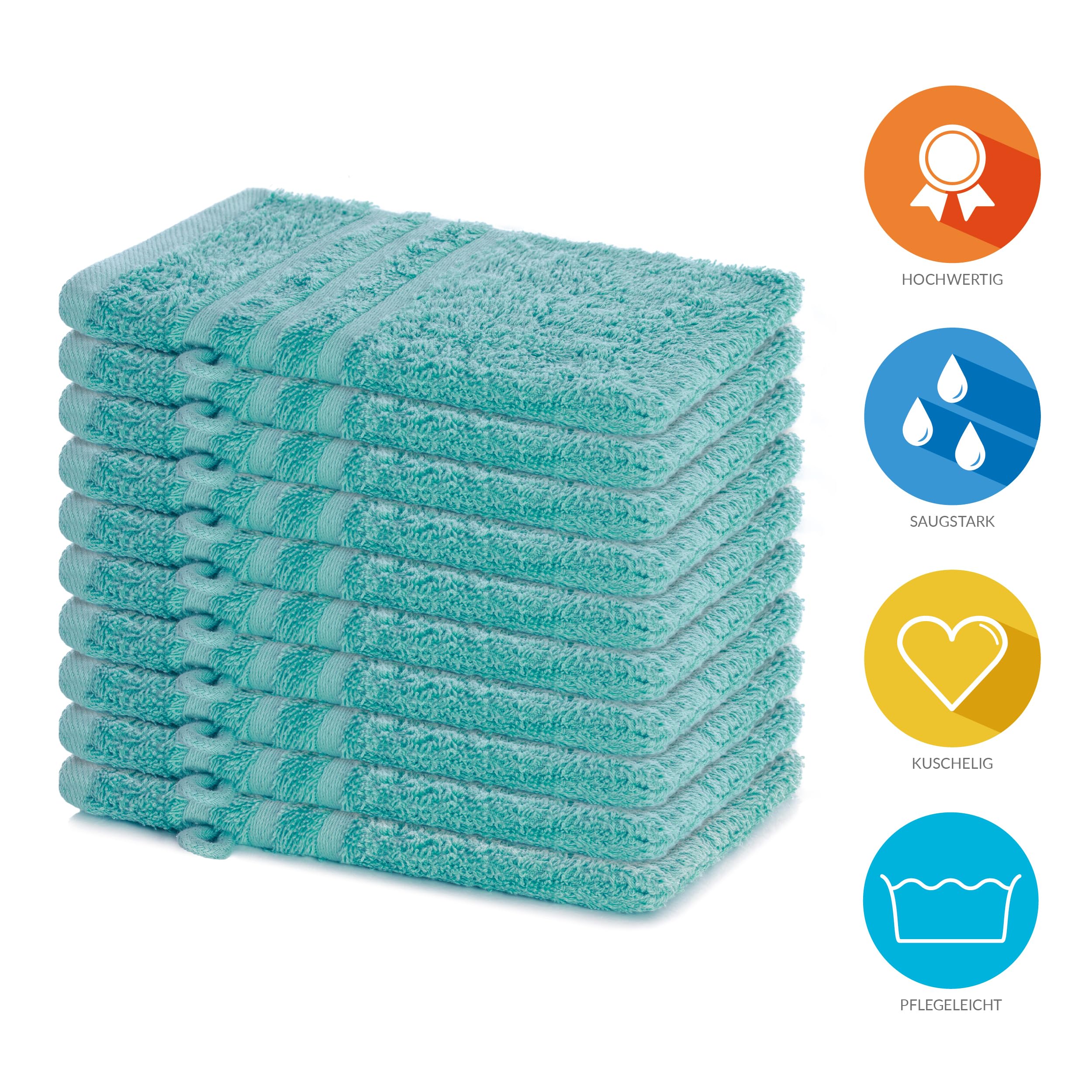 Lavea Elena Wash Mitt Set of 10, 100% Cotton, Terry Towelling, Washcloth, Absorbent, Soft - Image 2