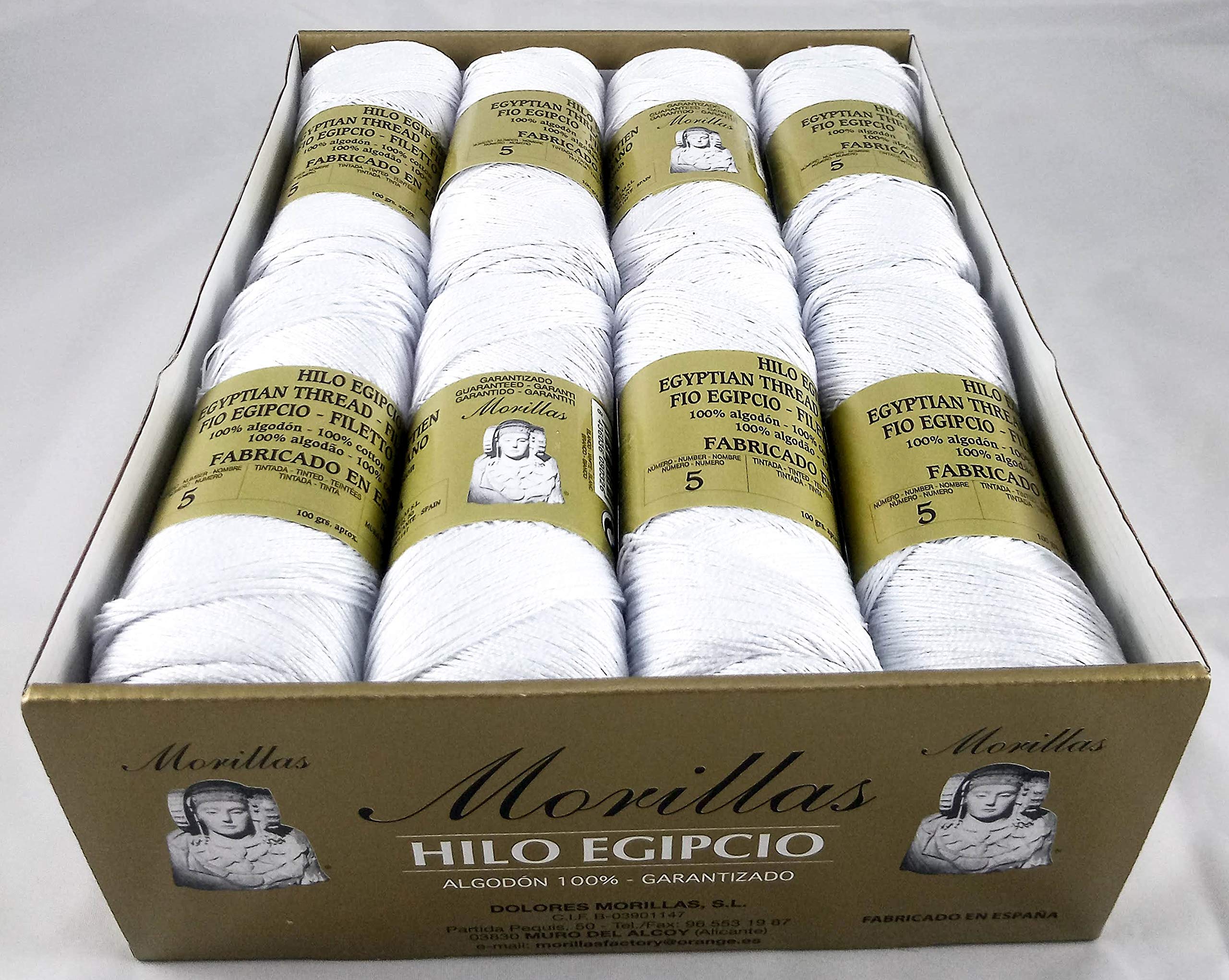 Confezione di 16 Zepelines Ne 5/2 colore bianco punto blu di cotone perlato 100% egiziano mercerizzato per lavorare a maglia o a uncinetto con una finitura elegante