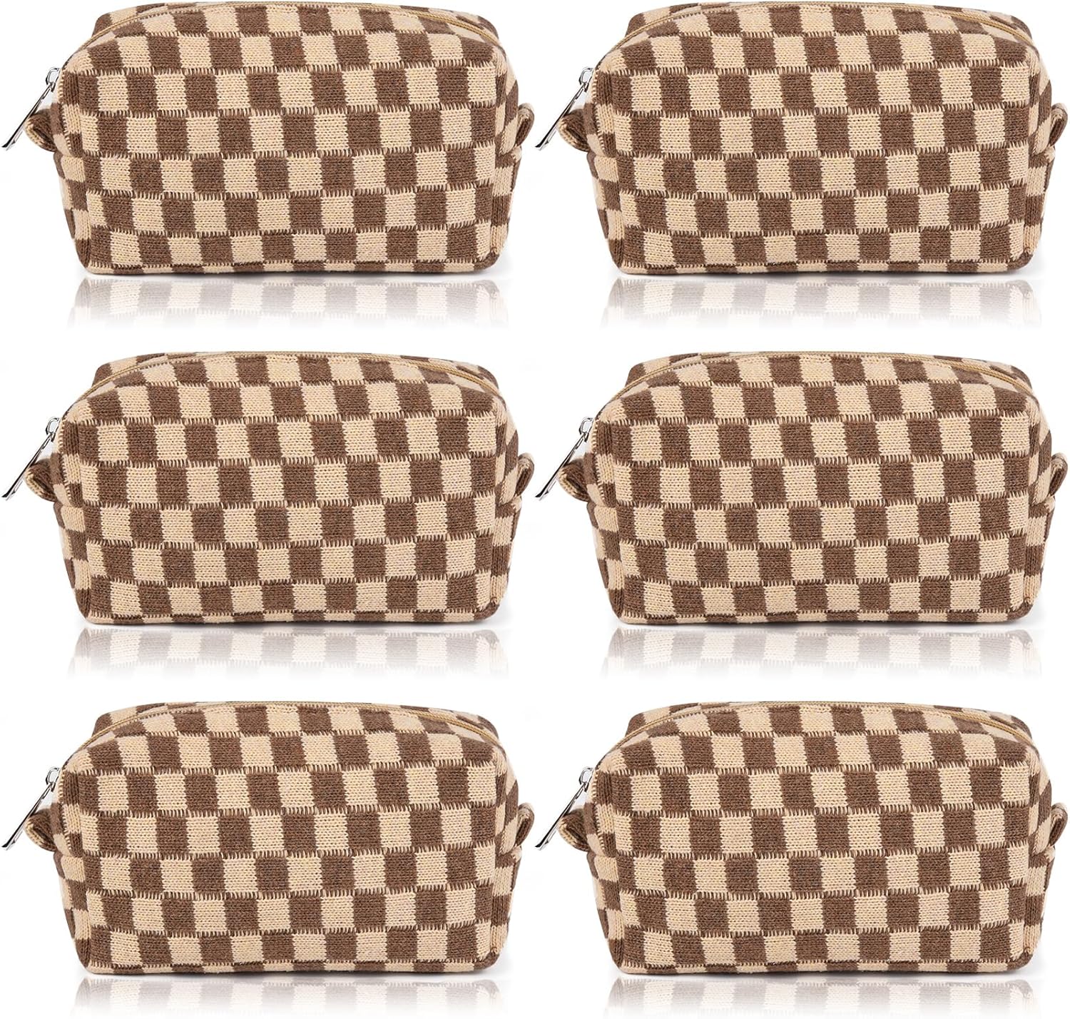 SOIDRAM 6 Pcs Checkered Makeup Bag Preppy Cosmetic Bag Bulk Pink Black Makeup Pouch Personalize Travel Toiletry Bag Organizer Cute DIY Makeup Brushes Storage Bag for Women