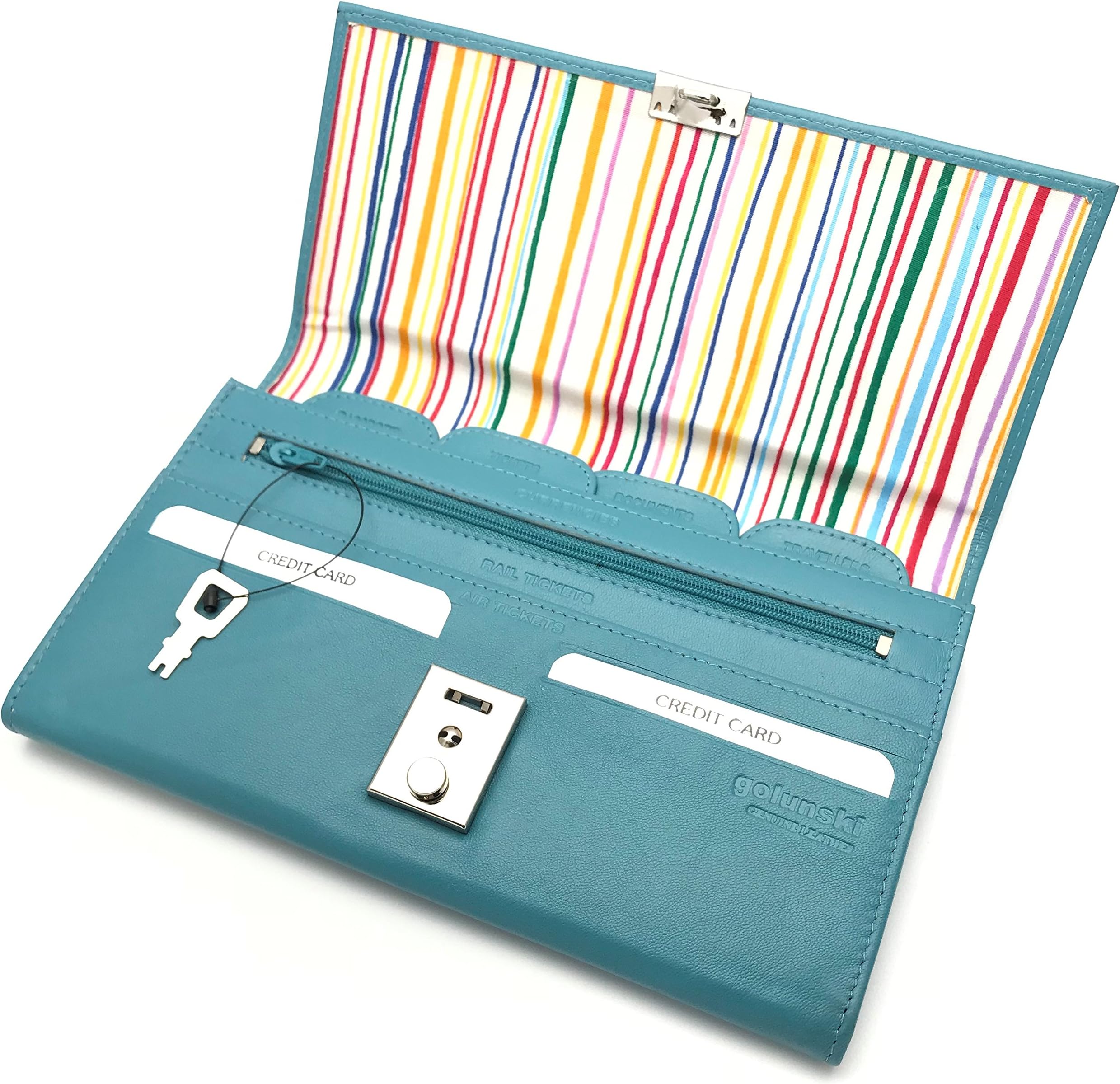 Travel Document Wallet Lockable Soft Leather in Sea Blue Colour