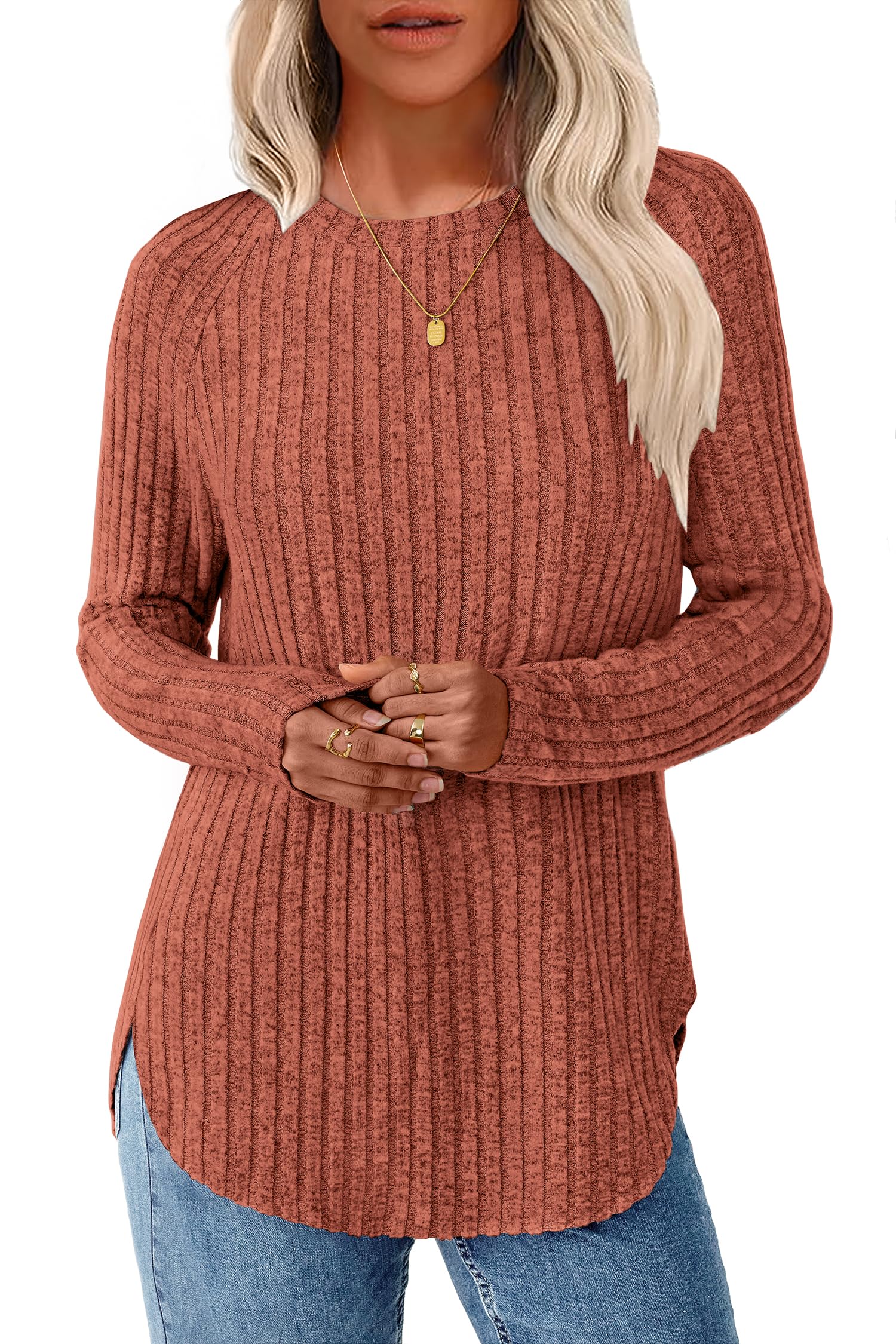 NORACORA Long Sleeve Shirts for Women Crew Neck Tunic Tops Loose Fit Lightweight Pullover Sweaters Trendy 2025