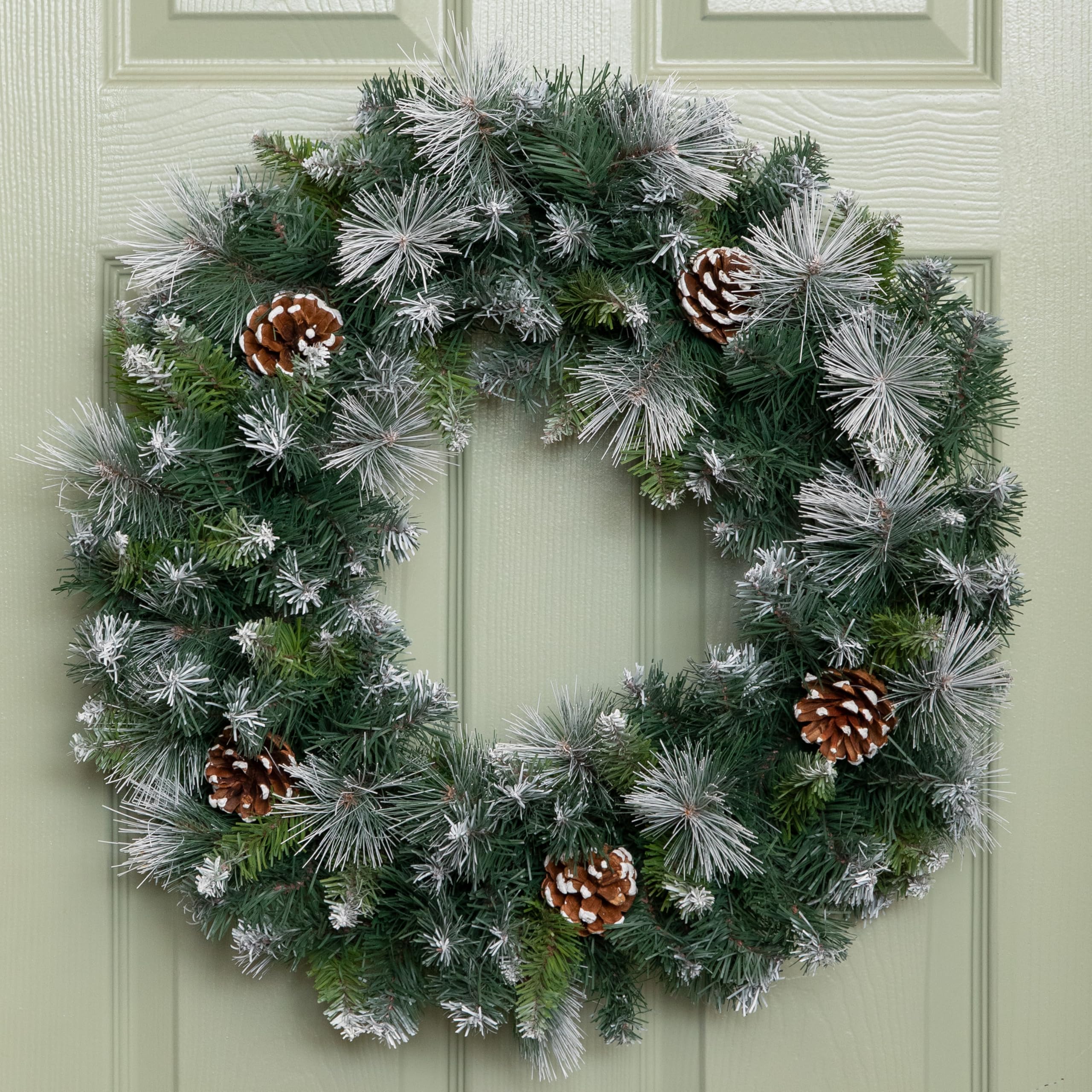 60cm Frosted Glacier Snow Tipped Christmas Wreath with Pine Cones