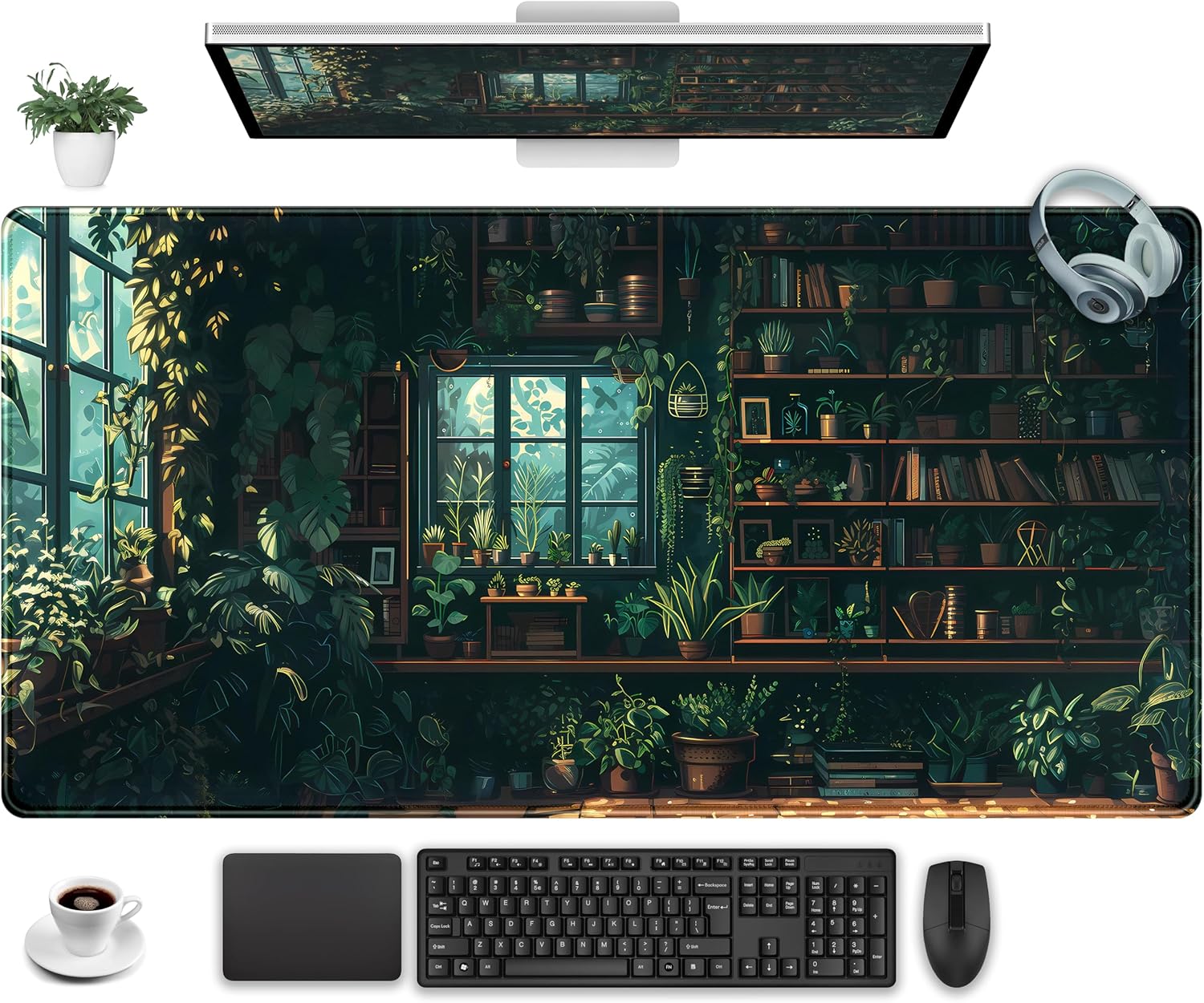 Green Plant Desk Pad Gaming Pad Extra Large Desk Mats Full Desk Mouse Pad XXL, Desktop Mat Computer Laptop Keyboard Pads, Office Home Decor Table Pad Cute Desk Accessories 31.5″ x 15.7″