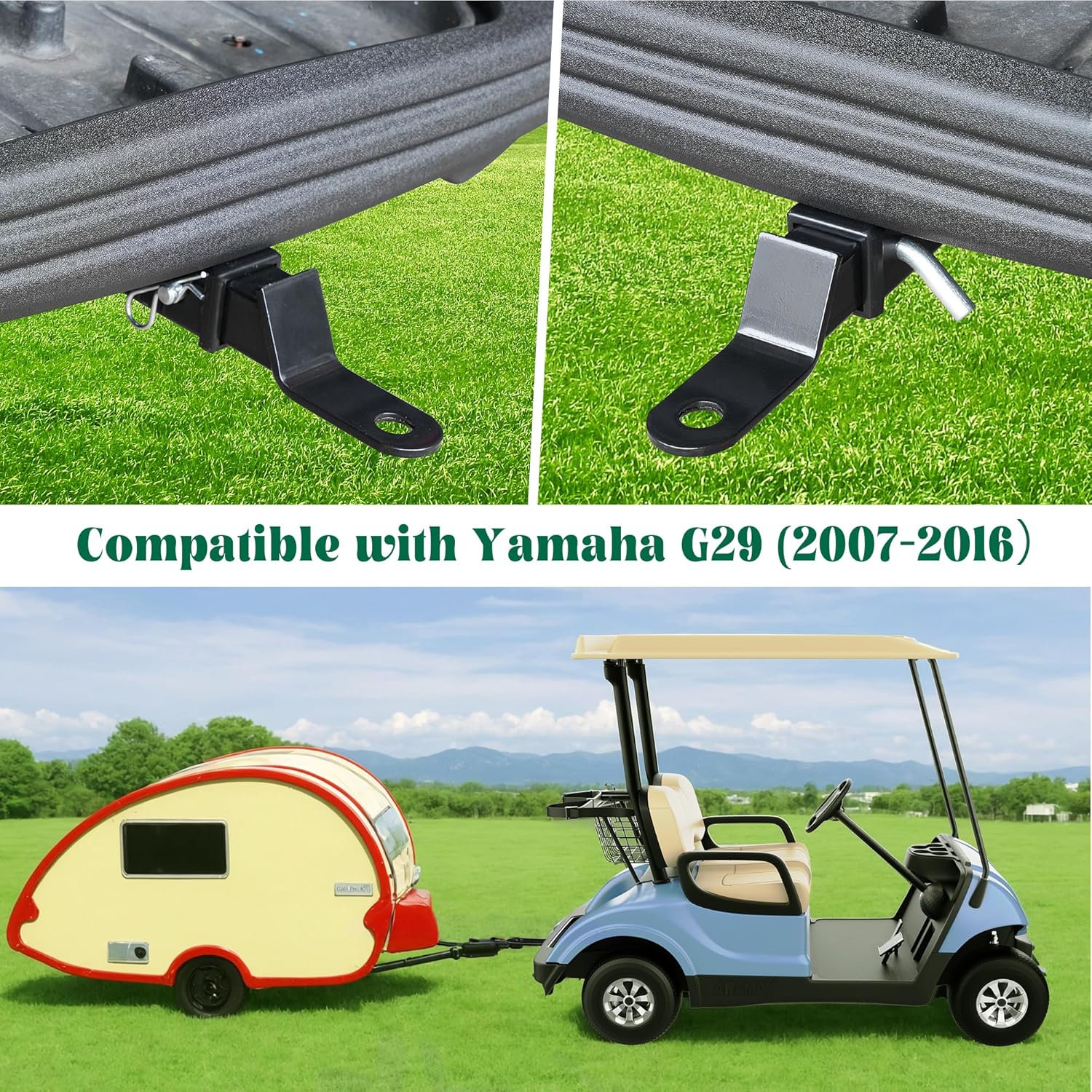 10L0L Golf Cart Rear Chassis Trailer Hitch and Receiver for Yamaha G29 Drive (2007-2016) G&E Golf Cart Model