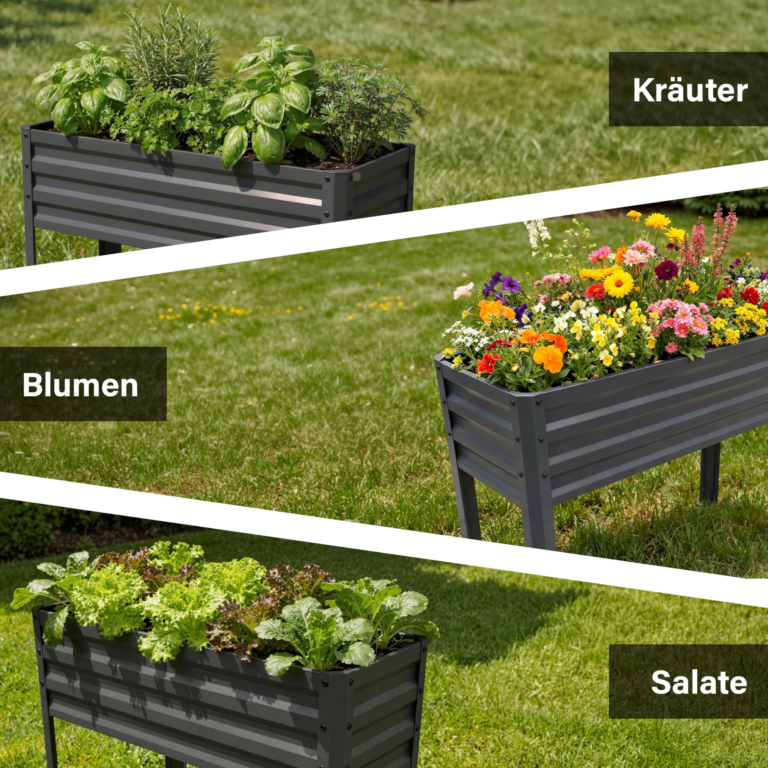 novaterra® gewelltes Hochbeet aus Metall - B 85 x T 31 x H 80 cm - Robustes & Rostbeständiges Gartenbeet für Balkon & Garten | Formschönes Design, UV-beständig, wetterfest