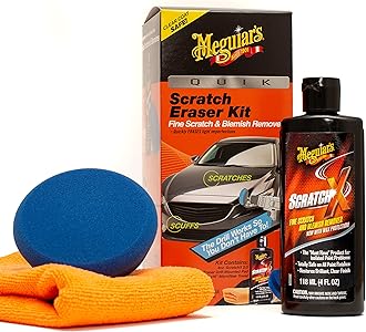 Meguiar’s Quik Scratch Eraser Kit, Car Scratch Remover That Removes Blemishes, Includes Meguiar’s ScratchX, Drill-Mounted Pad, Microfiber Towel