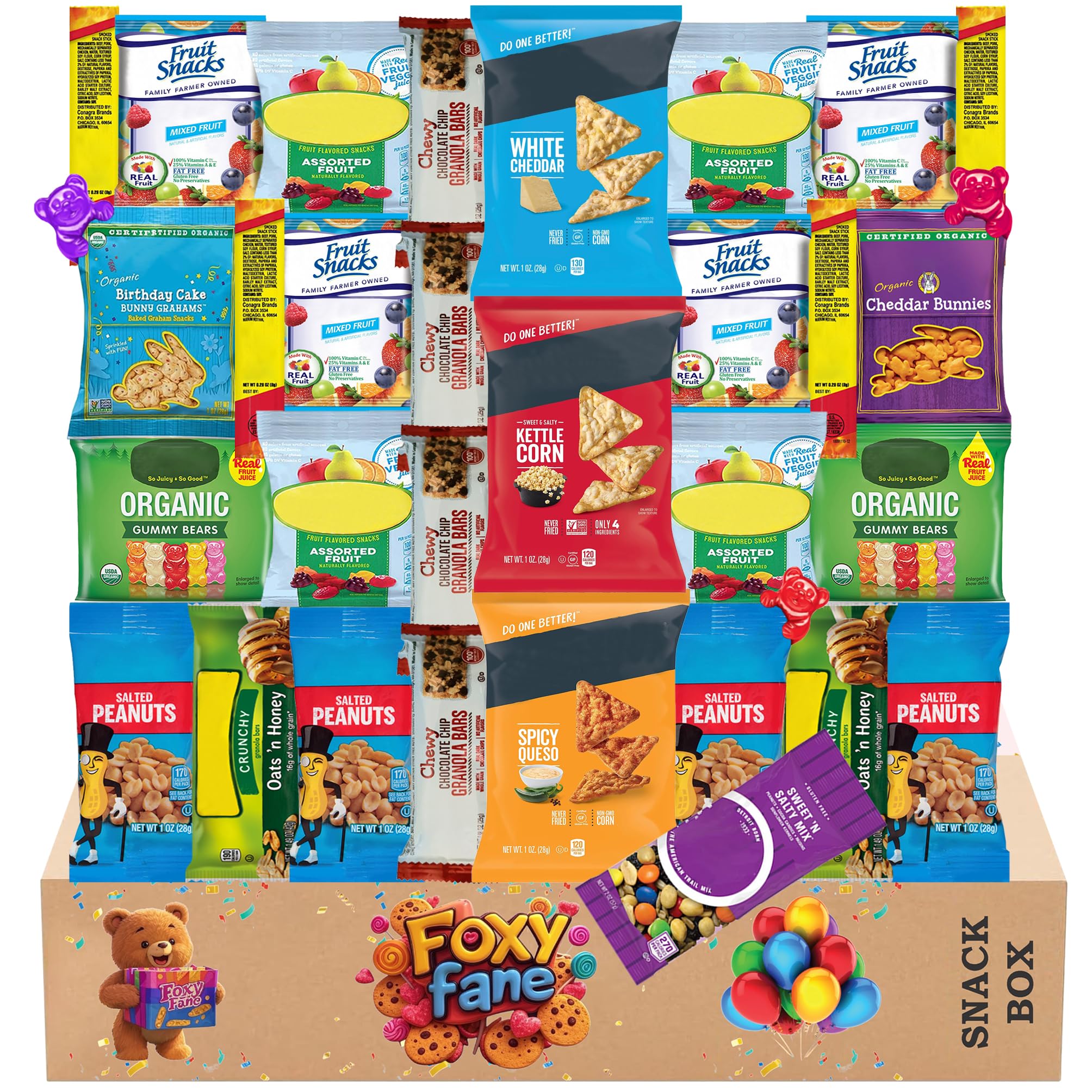 Foxy Fane 30-Count Holiday Gift Box - Variety Pack of 30 Healthy Snacks & Treats