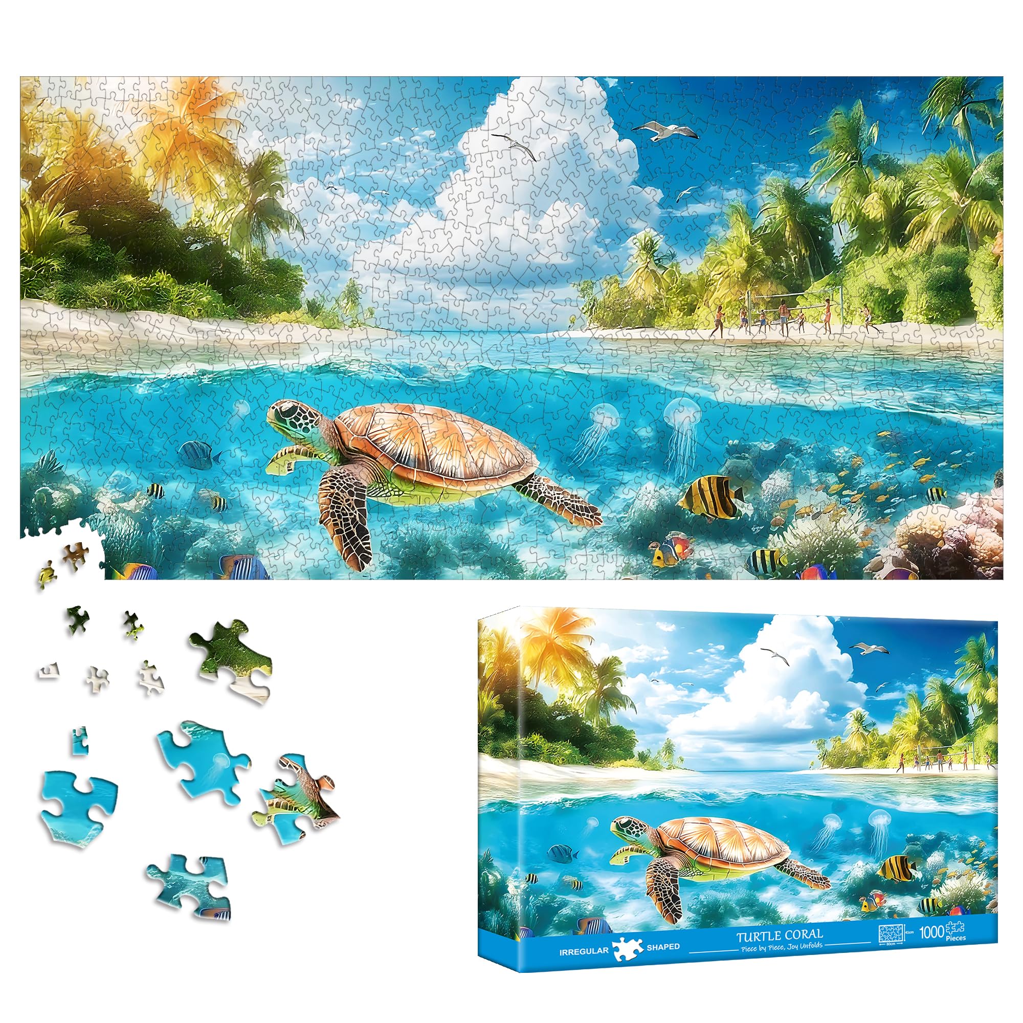 Bimkole Turtle Puzzles for Adults 1000 Pieces, Coral Paper Jigsaw Puzzle 1000 Pieces