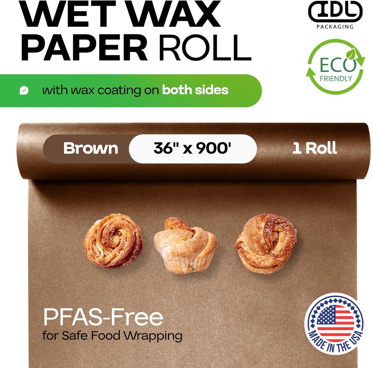 Brown Wet Wax Paper Roll 36" x 900' - USA-Made Moisture-Resistant Paper