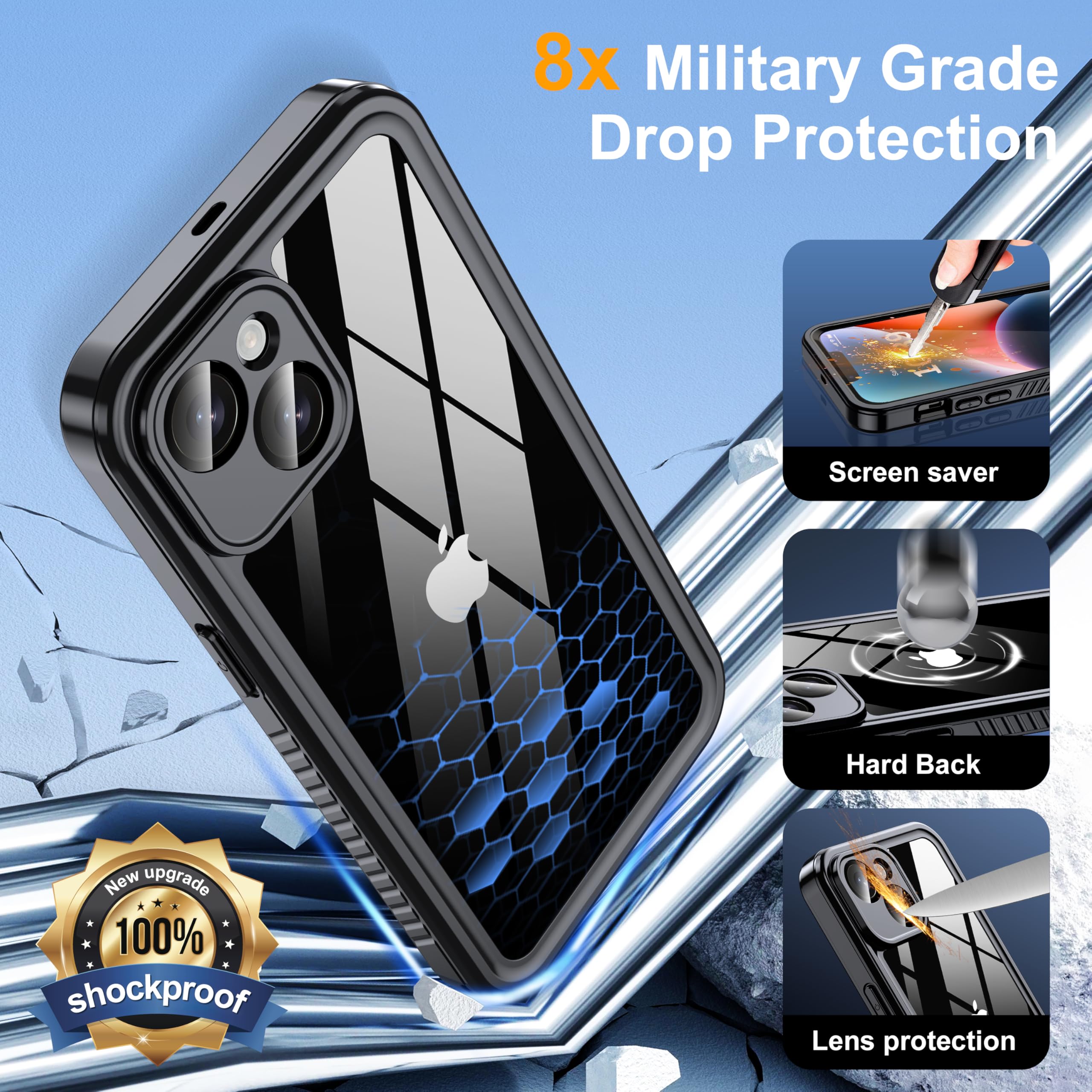 Funda impermeable para iPhone 14, protector de pantalla de privacidad integrado y protector de pantalla HD [IP68 bajo el agua] a prueba de golpes y polvo, protección completa para iPhone