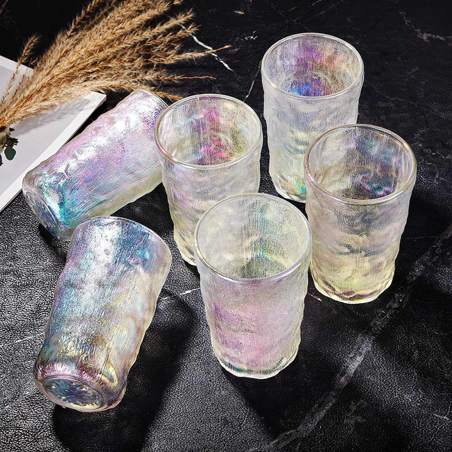 Gradient Trinkgläser-Set, Set von 4 irisierenden Trinkgläsern, gemischtes Gletscher-Muster 400ml Glasbecher Dekoration für Wein, Bier, Saft, Mojito und Cocktail (Dazzle-Farbe)