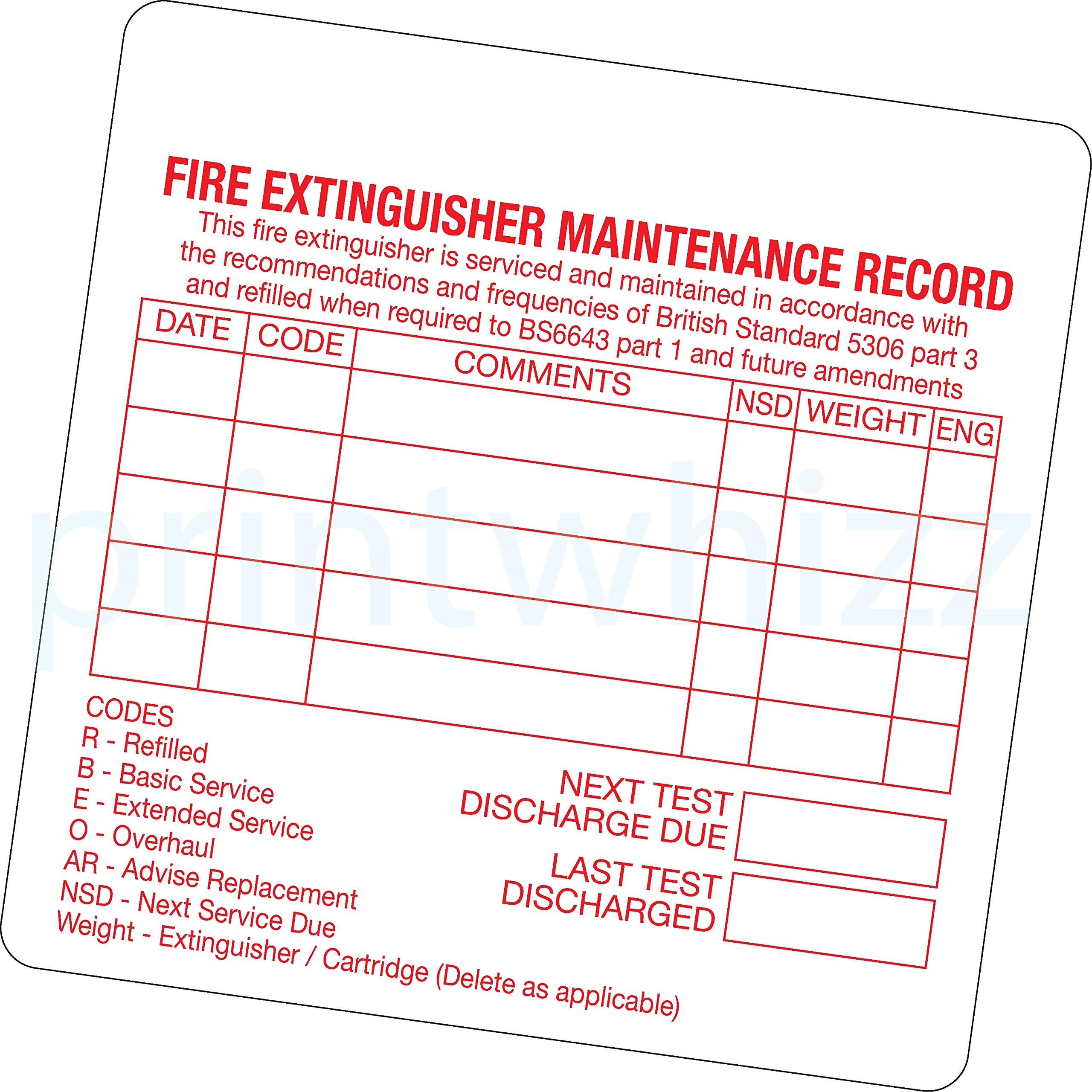 50 x Fire Extinguisher Maintenance Record Sticker Printed Vinyl Label Factory Shop