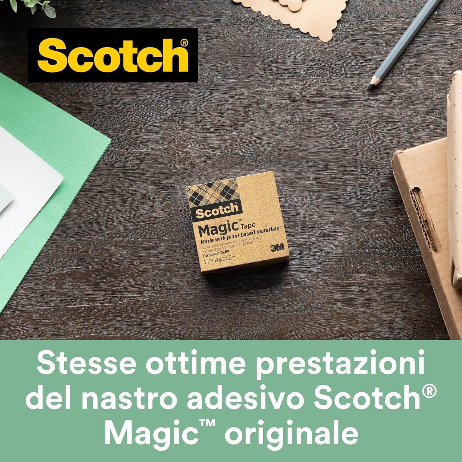 Scotch Magic Invisible Tape A Greener Choice, 19mm x 33m, 9 Rolls - Plant-Based Solvent Free Adhesive, 100% Recycled Cardboard Packaging & Plastic Core