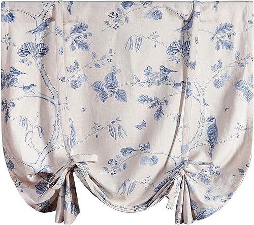 Leeva Cortinas con diseño de globo para cocina, bolsillo superior para cortinero, estampado de pájaros azules, para ventanas de oficina de estudio,