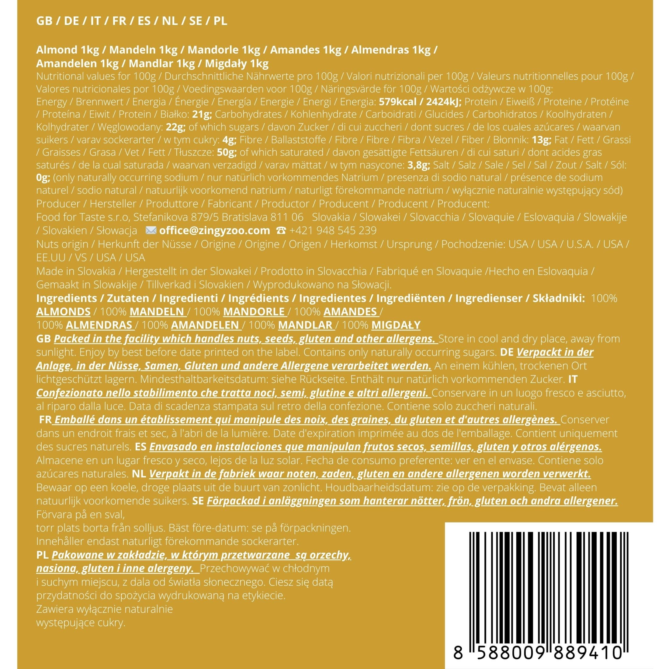 BULK & Tasty. Mandeln Naturbelassen 1kg Ganz, Natural. Kein Salzzusatz, Nicht Geröstet. Almond Kernels - Pure, Natural, Premium Selection Whole Nuts Großpackung Für Nussmischung/Nussmix