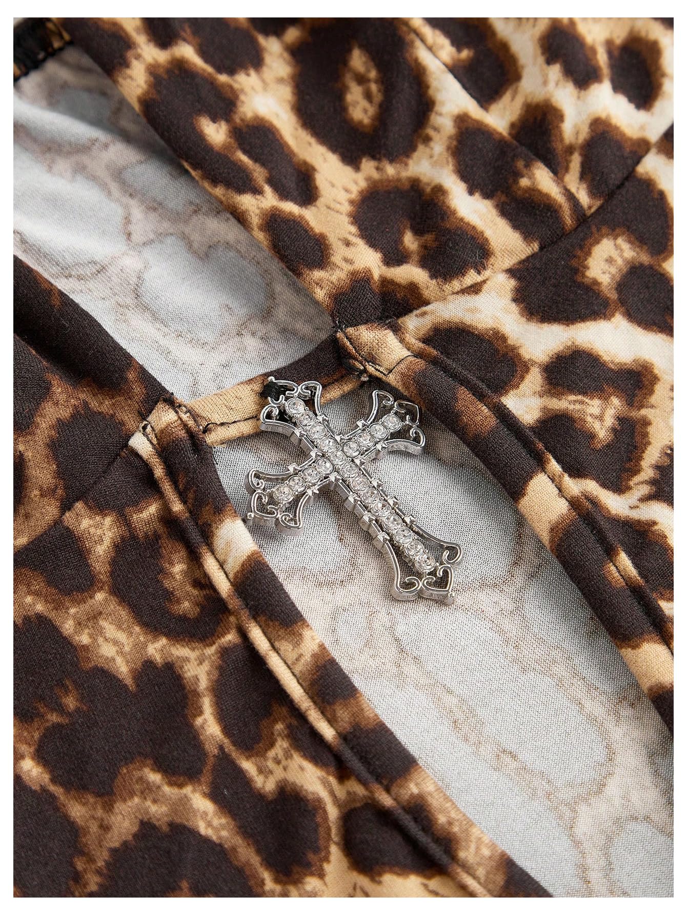 SOLY HUX Women's Plus Size Leopard Print Halter Dress Y2k Gothic Deep V Cheetah Tie Backless Layered Ruffle Mini Dresses: Small Pink Leopard