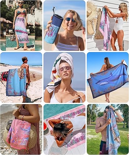 Miniatura 7 de Toalla de playa de microfibra toalla de piscina de secado rápido, compacta, sin arena, toallas de playa rosa, lindas mujeres, regalo de cumpleaños,