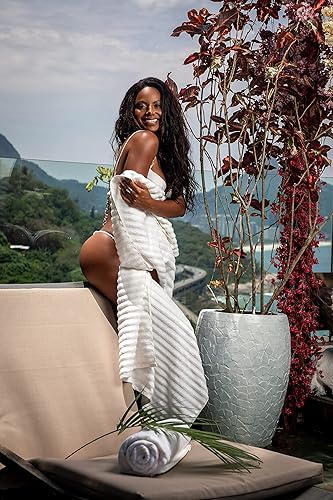 Miniatura 5 de Black & White Brands - Toalla de playa brasileña de superlujo para playapiscinabaño, tamaño XL, 36 x 70 pulgadas, 100% algodón absorbente, acanalada