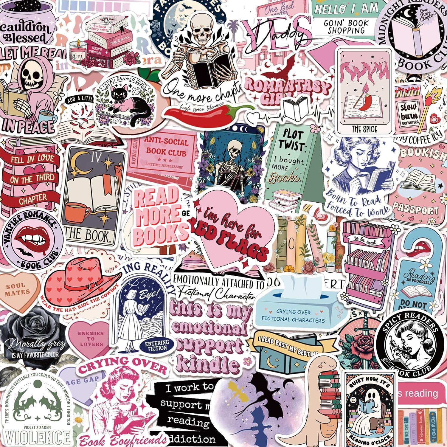 150PCS Dark Romance Leser Aufkleber, Bookish Aufkleber Packung für Kindle Gepäck Scrapbook Skateboard Gitarre, Holographische wasserdichte lustige Aufkleber für Teenager Erwachsene Geschenke