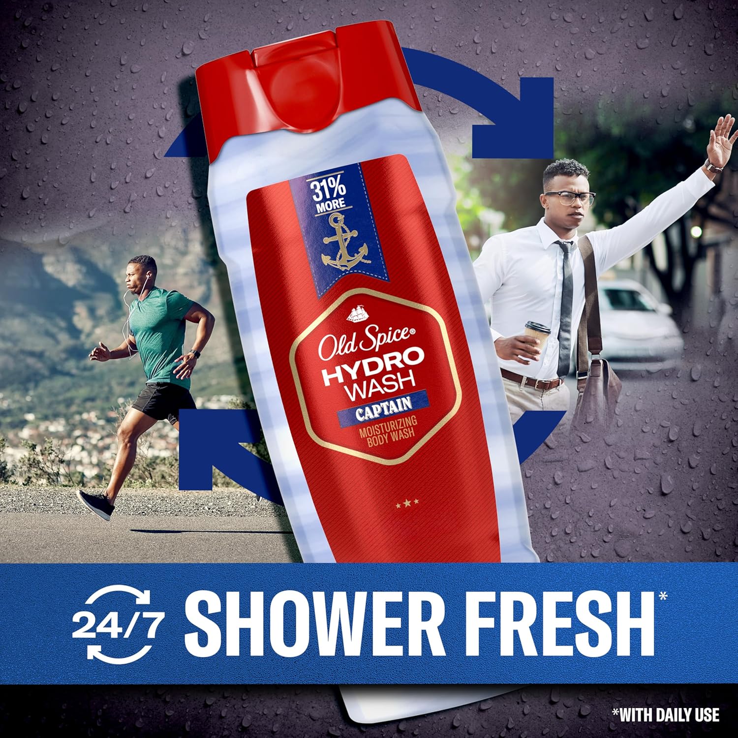 Old Spice Moisturizing Body Wash for Men, Hydro Wash, 2-in-1 Long Lasting Scent & Deep Hydration, 24/7 Shower Fresh, Captain Scent, 21 oz (Pack of 4) - Image 4