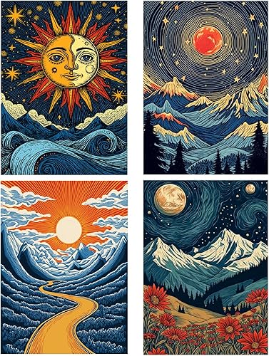 Miniatura 9 de Paquete de 6 kits de pintura de diamantes para adultos principiantes, juegos de arte de diamantes de playa 5D, pintura de amanecer redonda completa