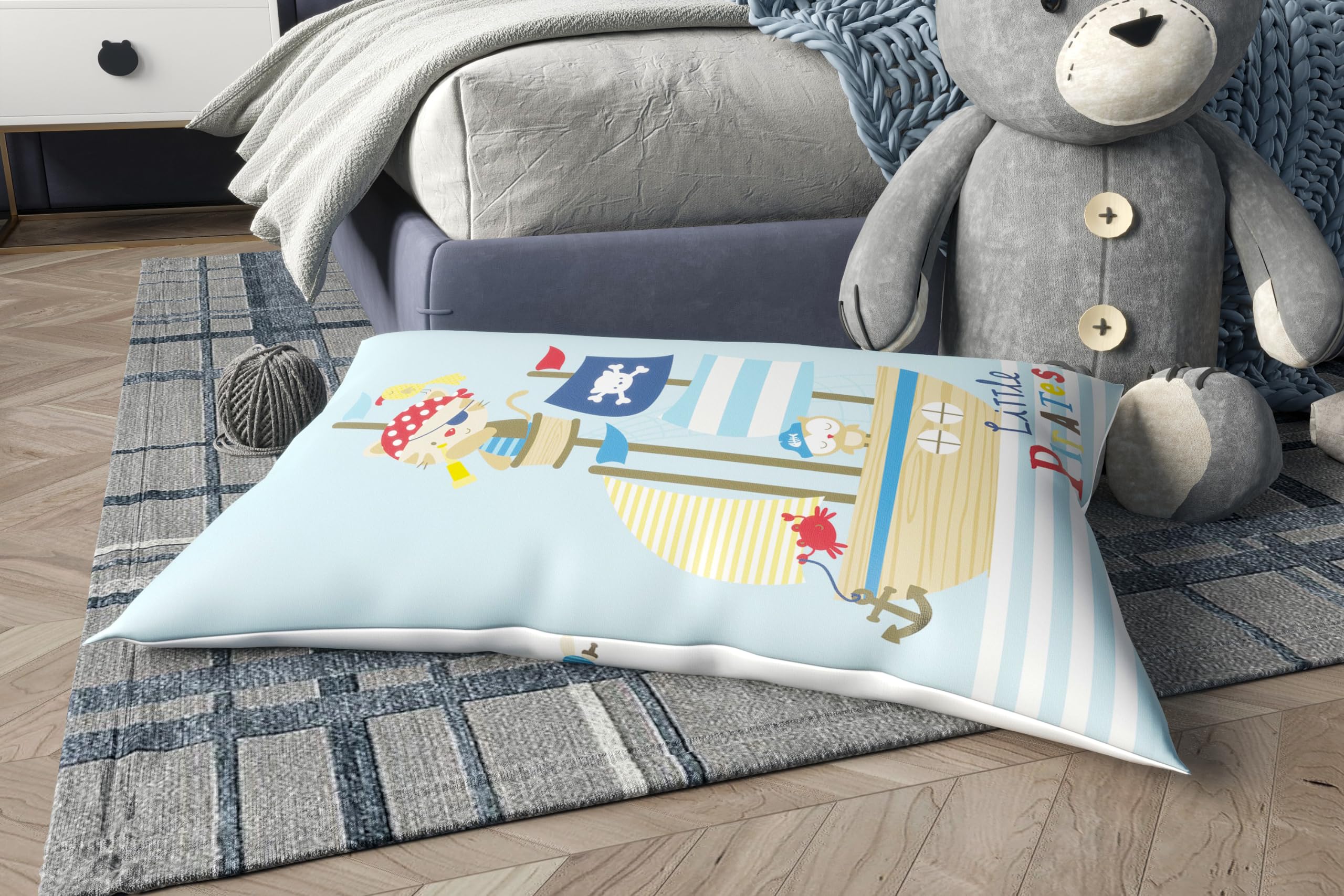 Green Bean Kinder Sitzsack Little Pirate 100x135cm mit 270 Liter hochwertiger EPS Perlen Füllung und waschbarem Motiv Wechsel-Bezug aus 100% Baumwoll - Riesensitzsack Bean Bag Sitzkissen