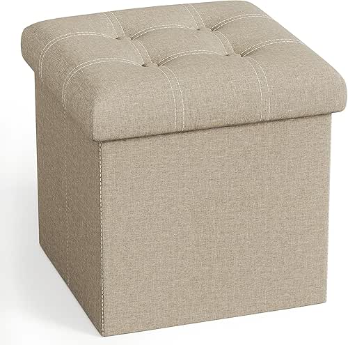 15 inches Storage Ottoman Cube, Foldable Storage Boxes, Padded Seat