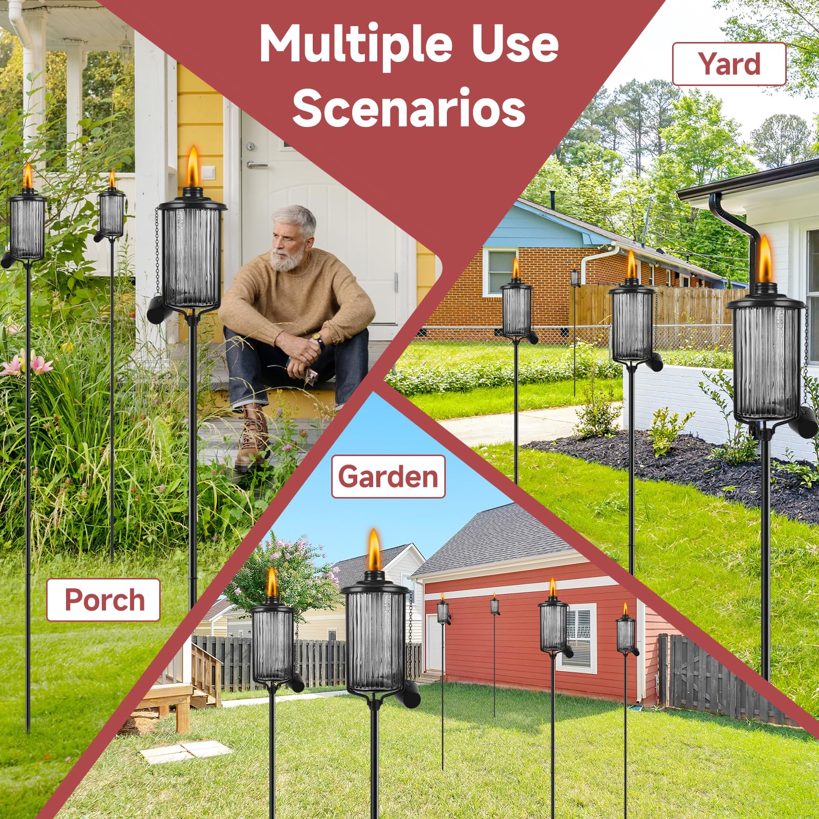 SSNEWOG 4 Pack Citronella Torches For Outside, 16 Oz Outdoor Garden Torches With 5-Prong - View #7