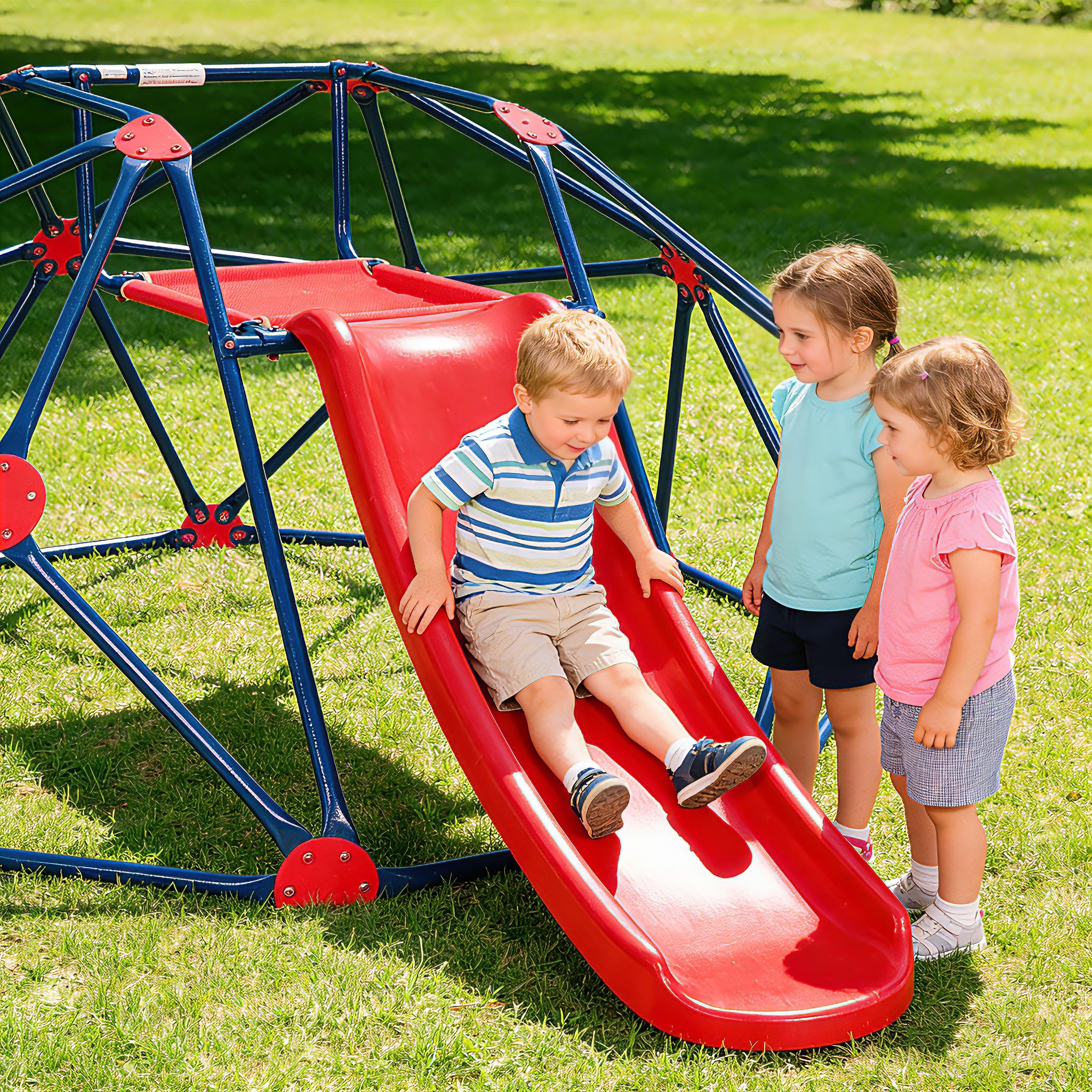 RELAX4LIFE Cuccia da Arrampicata con Scivolo per Bambini, Struttura per Arrampicata da Giardino, Portata Fino a 180 kg, Scala da Arrampicata per Bambini 3-10 Anni (Rosso)