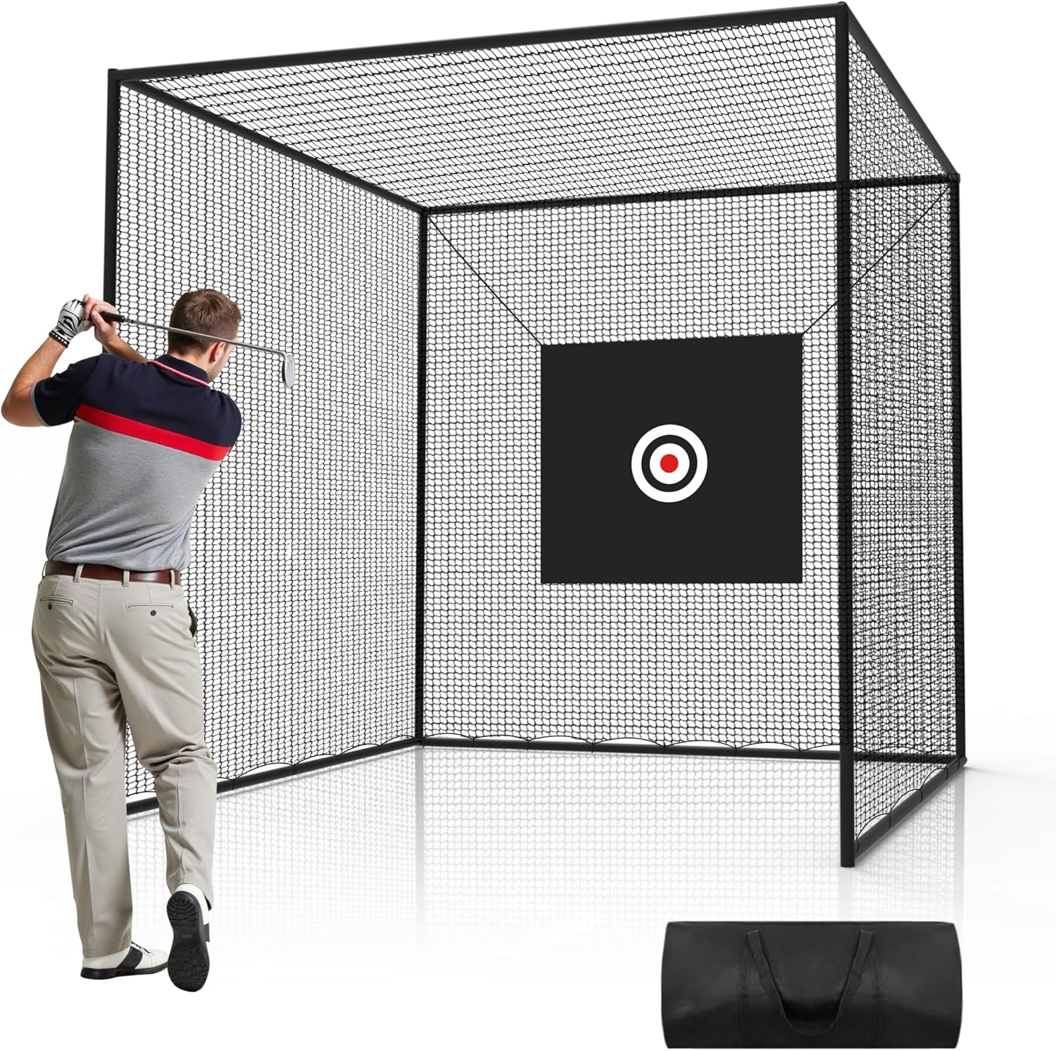 Golf Batting Cage Netting Golf Practice Nets with Target Net, 10ft x 10ft x 10ft Frame NOT Included, with 4 Carabiners and 2 Tie Rope, for Backyard, Black