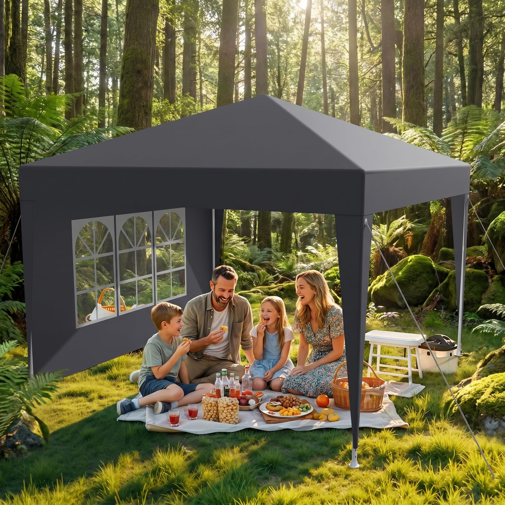 Pavillon 3x6m Wasserdicht Stabil Winterfest, Faltpavillon mit Abnehmbaren Seitenteilen, UV Schutz & Windschutz, Gartenpavillon Partyzelt für Markt, Festival, Camping, Hochzeit, Anthrazit