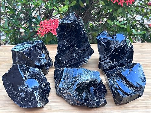 Miniatura 5 de Piedras en bruto de obsidiana negra extragrande, obsidiana negra natural de 3-10 pulgadas, cristales de obsidiana negra cruda (1-2 libras)