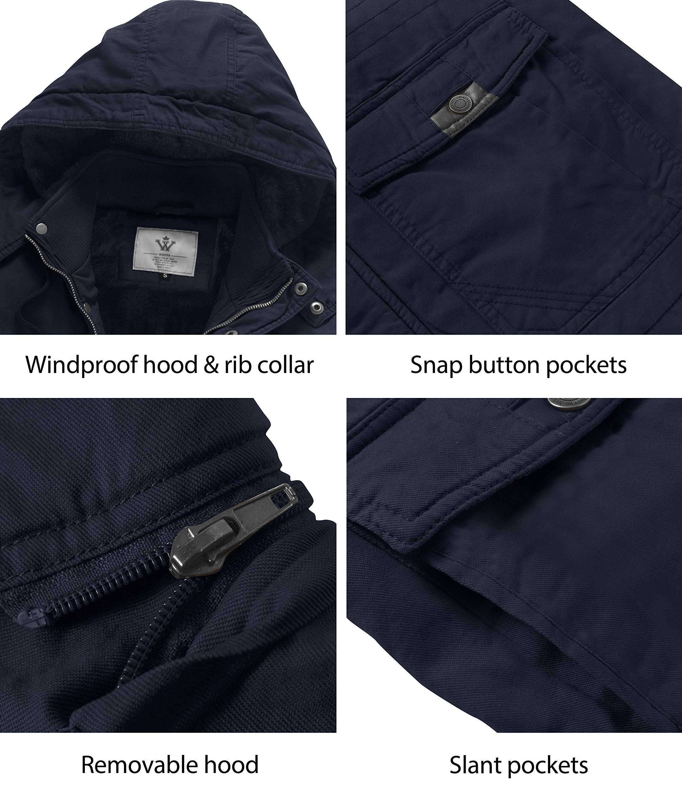 WenVen Giacca Militare Calda Invernale Cappotto con Cappuccio Staccabile a Vento Parka da Esterno Media Lunga Giubbotto Imbottito in Cotone Uomo