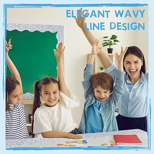 Miniatura 49 de Bordes de tablón de anuncios de 60 pies, borde ondulado amarillo puro con diseño de línea ondulada para la escuela, el aula y las oficinas Amarillo