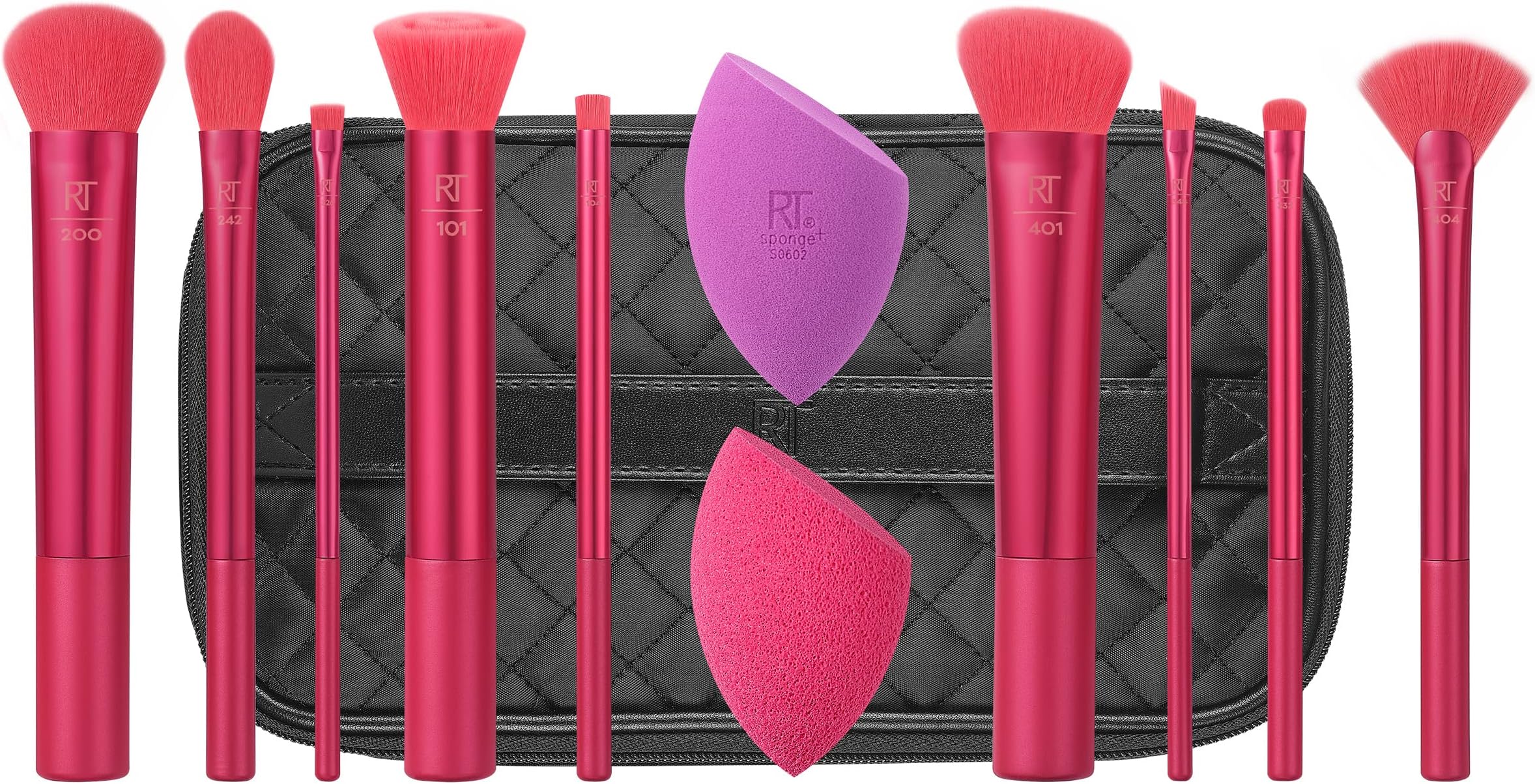 REAL TECHNIQUES Limited Edition Frost Your Face Makeup Brush & Sponge Holiday Kit, For Liquid, Powder, Cream Makeup, Latex-Free Makeup Blending Sponge, Synthetic Bristles, 12 Piece Set